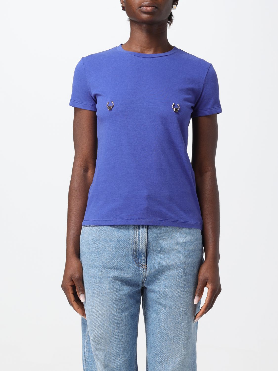 Shop Elisabetta Franchi T-shirt  Woman Color Indigo