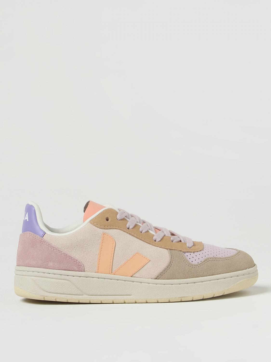 Veja V-10 Suede Multico Peach Trainers In Multicolor