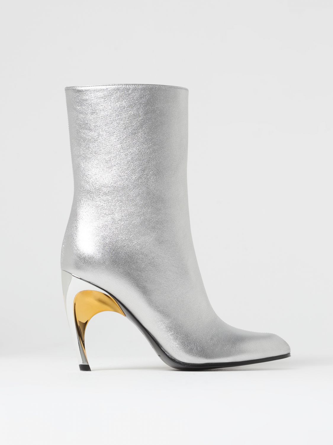 Shop Alexander Mcqueen Flat Ankle Boots  Woman Color Silver