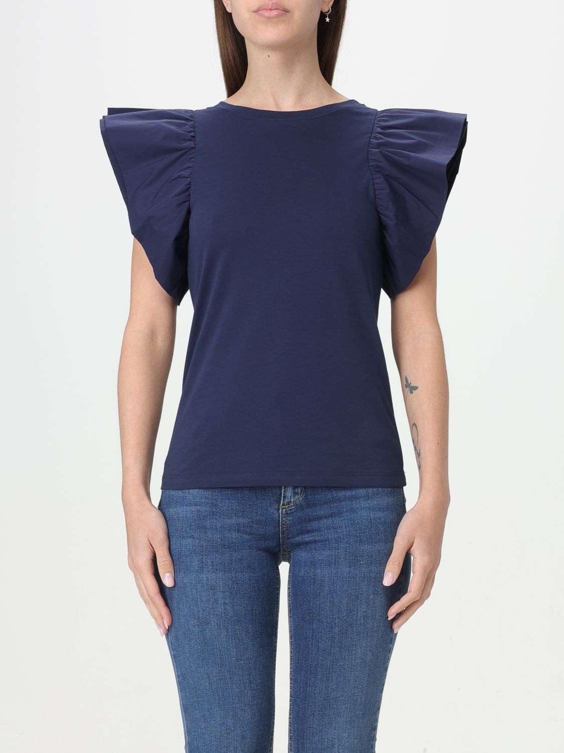 Shop Liu •jo T-shirt Liu Jo Woman Color Gnawed Blue