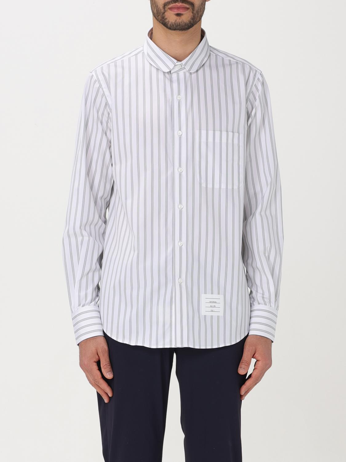 Thom Browne Straight Fit Mini Round Collar Shirt In Grey