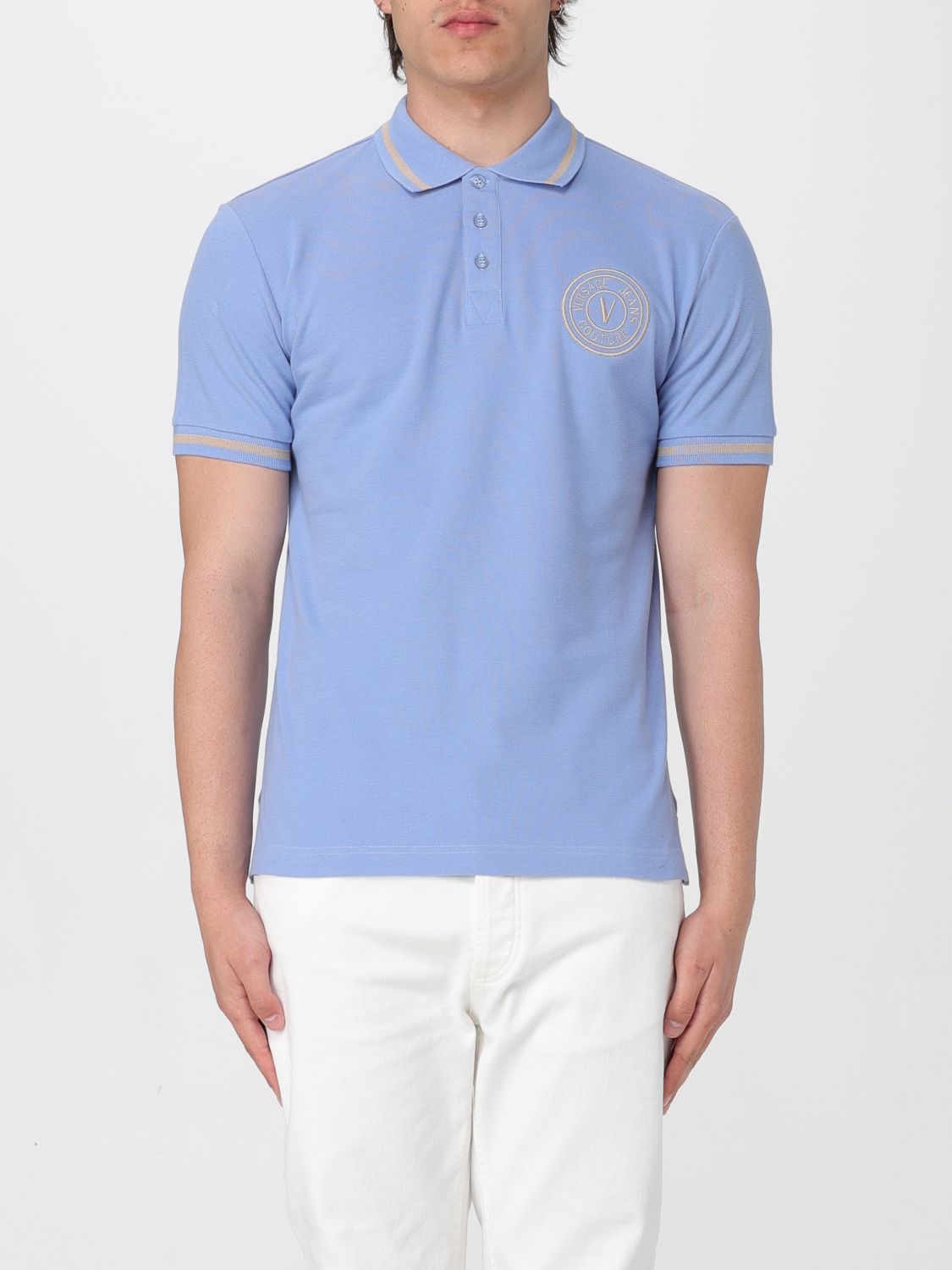 Versace Jeans Couture Polo Shirt  Men Color Gnawed Blue In 浅蓝色
