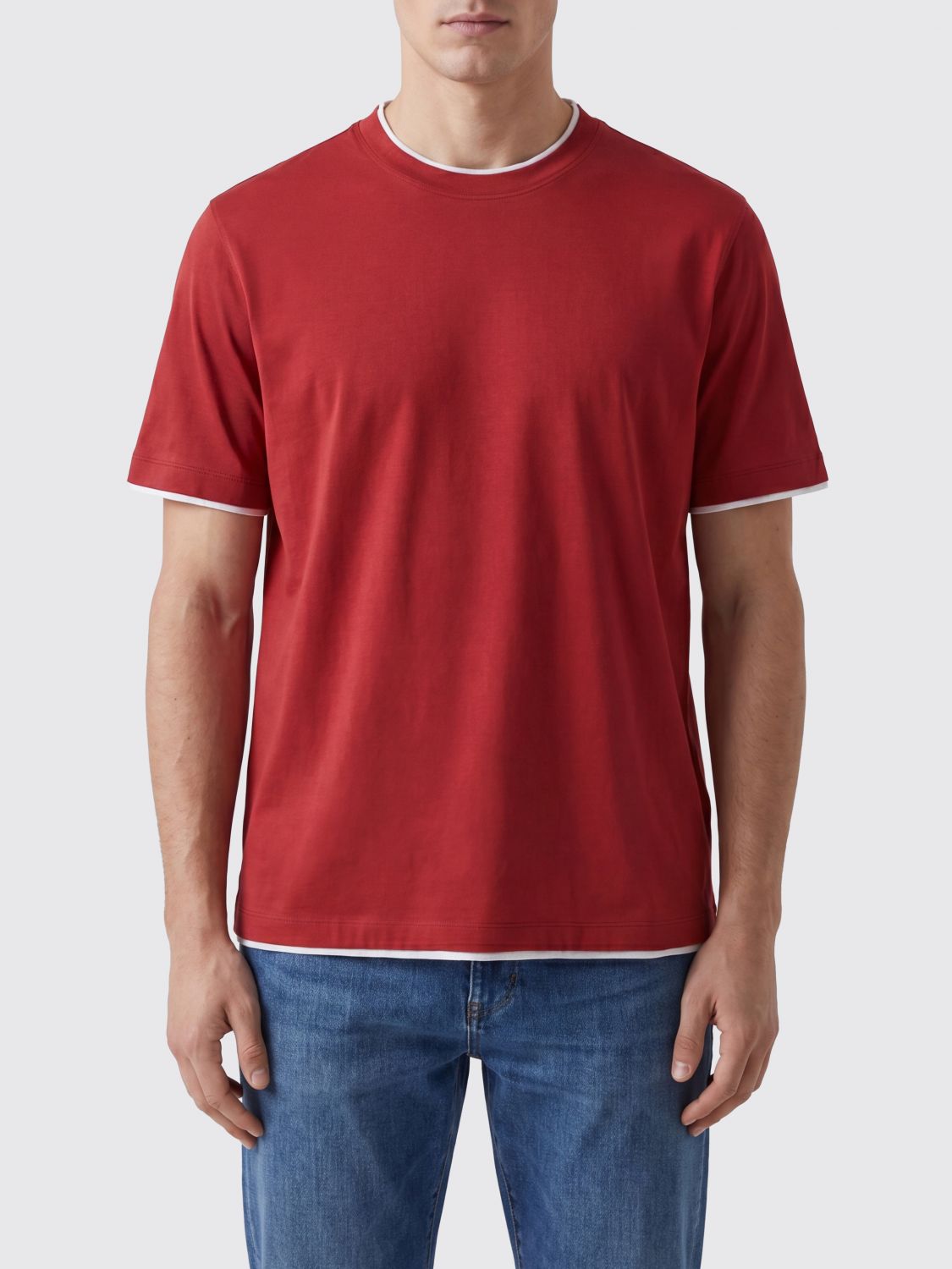 BRUNELLO CUCINELLI T-Shirt Men color Cherry　BRUNELLO CUCINELLI Tシャツ メンズ カラー チェリー BRUNELLO
