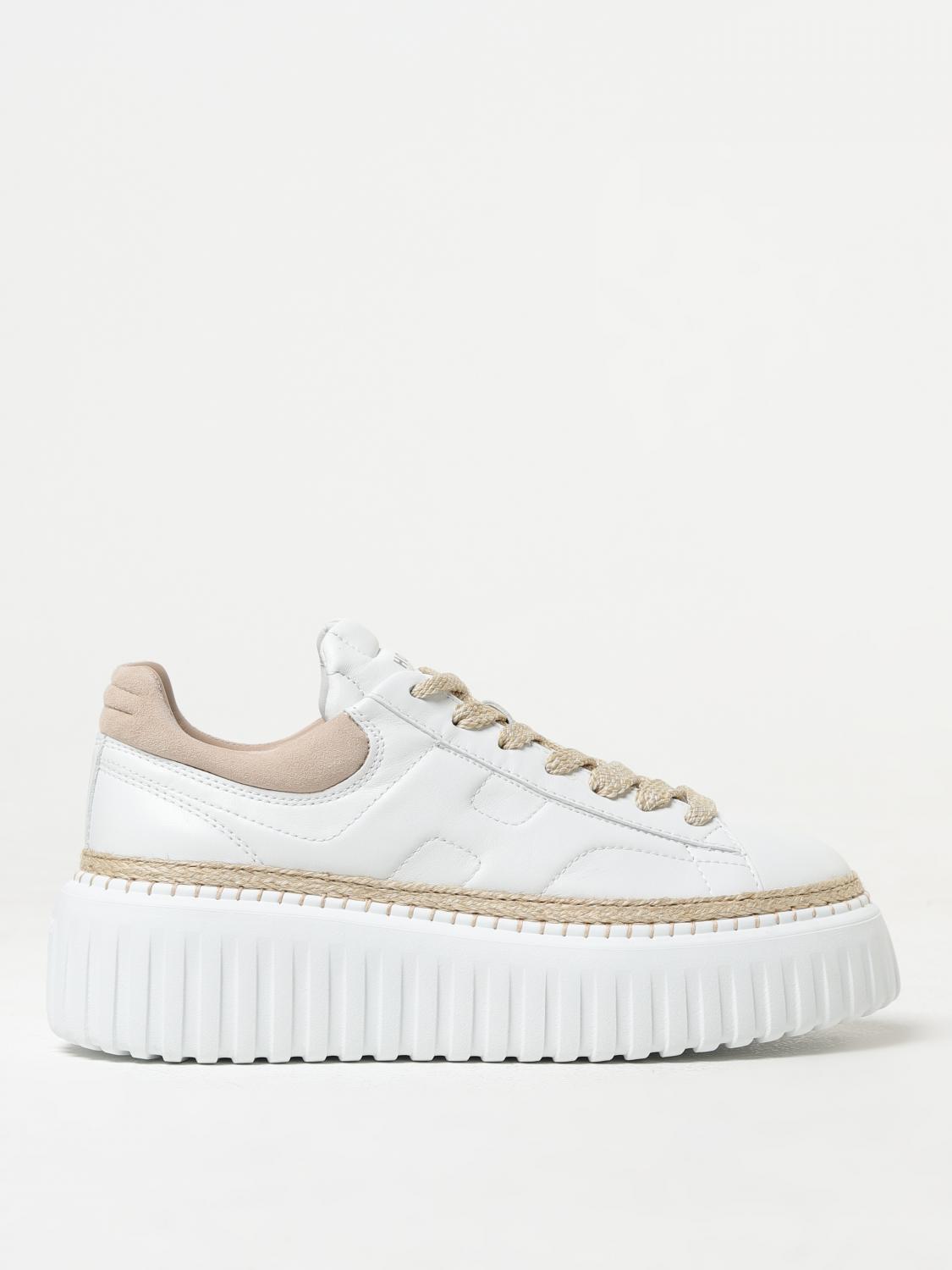 Hogan Ivory Brown Lace-up Sneakers With Textured Sole In White