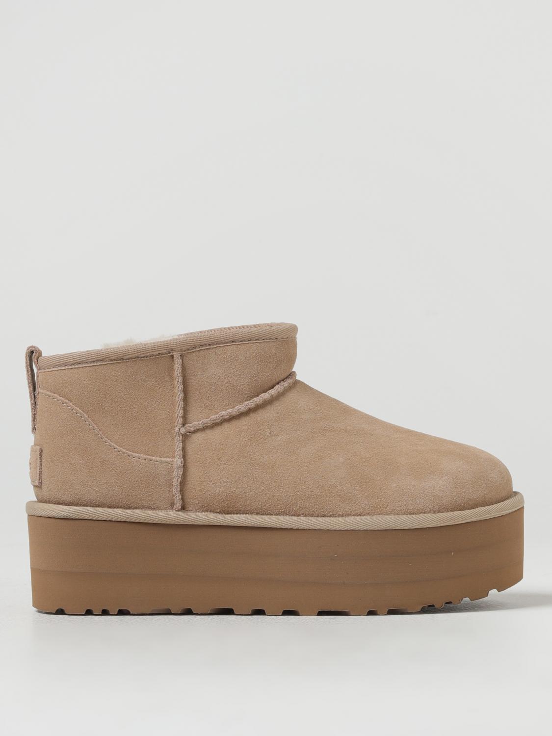 Ugg Womens Beige Classic Ultra Mini Suede And Shearling Platform Ankle Boots Eur 41 / 8 Uk In Beige