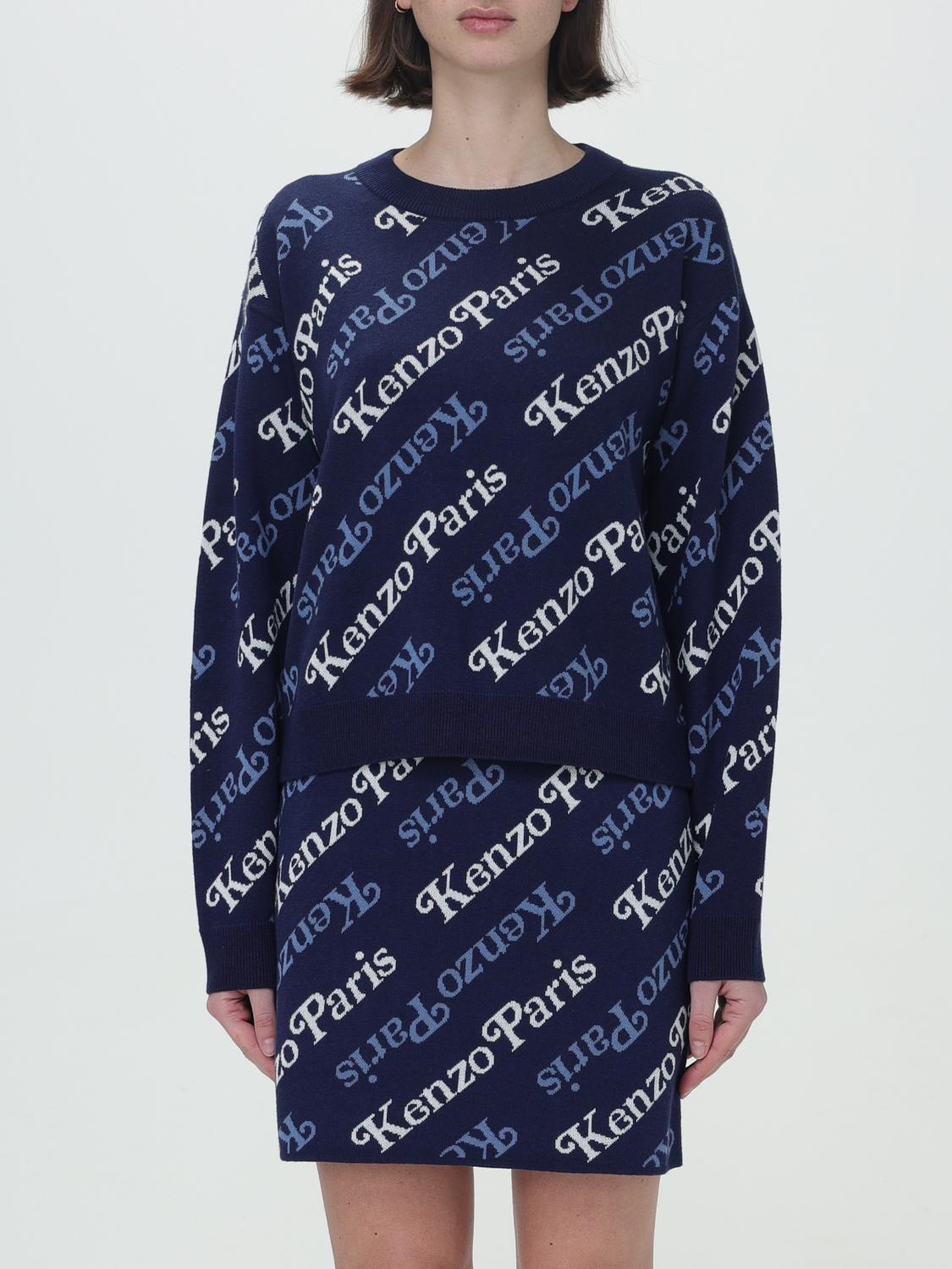 Kenzo Women's Allover Logo Wool Blend Jumper Sweater In Blue