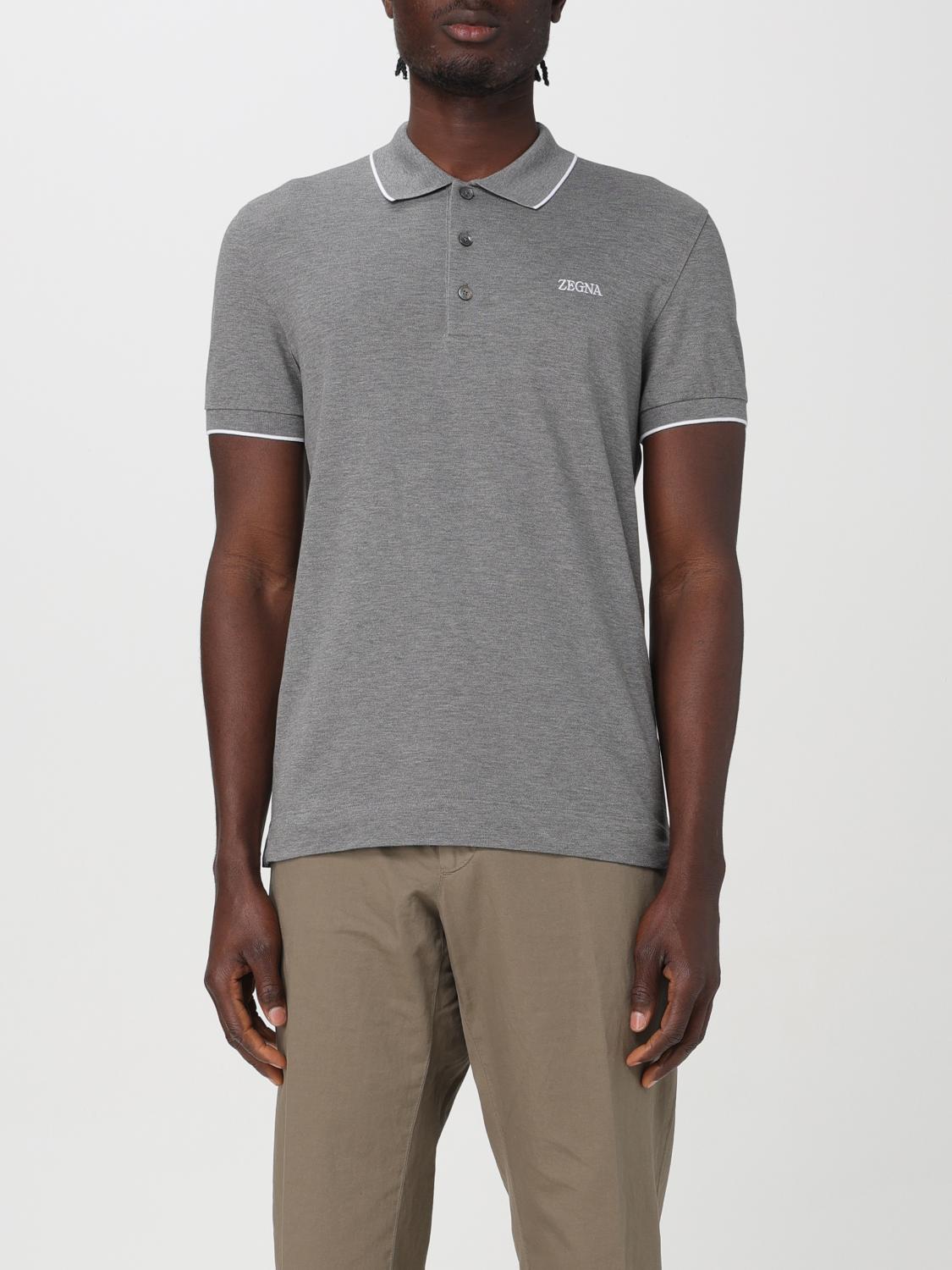 Zegna Piquet Polo Shirt Collar Sleeves In Grey