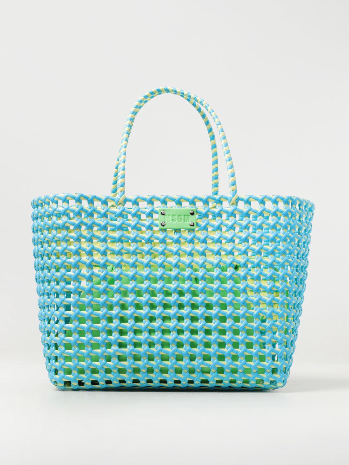 Shop Msgm Tote Bags  Woman Color Turquoise