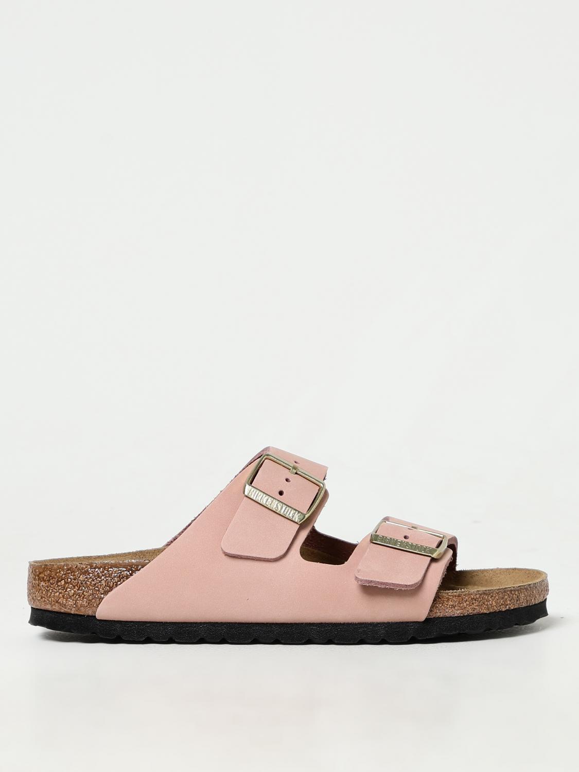 Birkenstock Arizona Leather Dual-buckle Slide Sandals In Pink