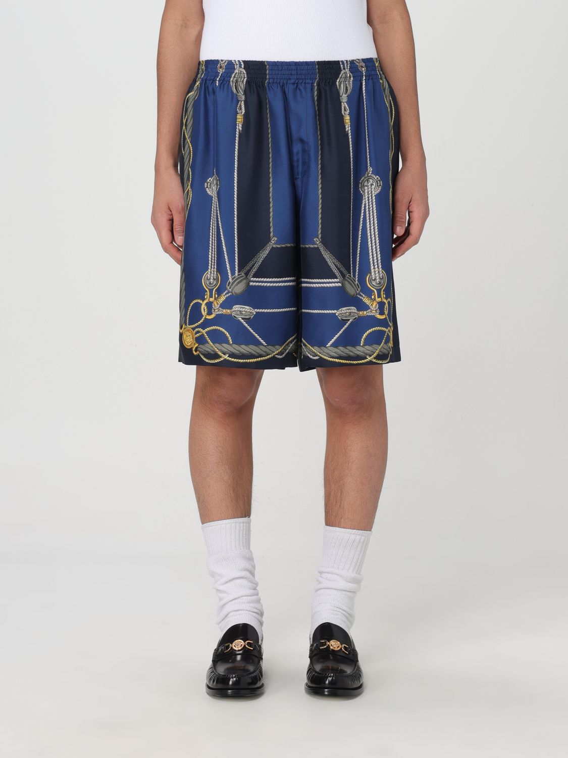 Versace Pattern-printed Elasticated Waistband Bermuda Shorts In Navy