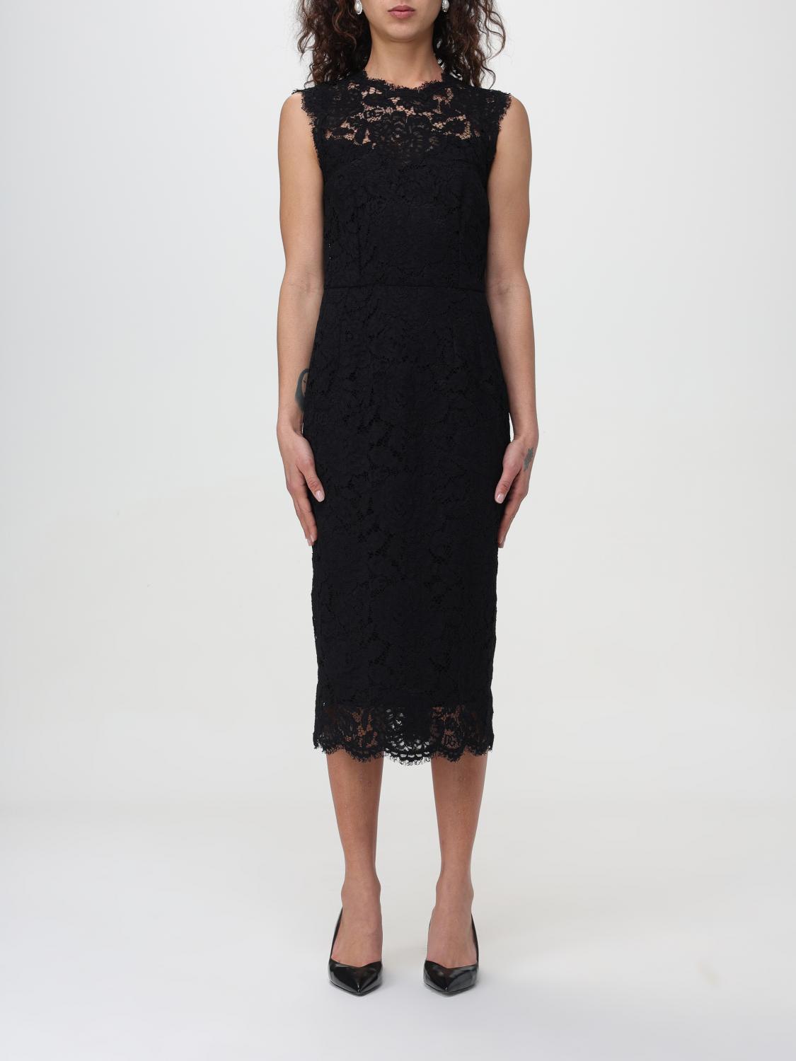 Dolce & Gabbana A Medium Length Dress With Sleeveless Lace In Black