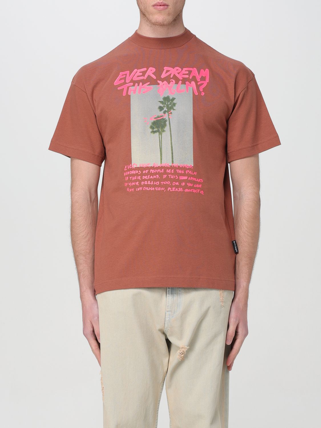 Shop Palm Angels T-shirt  Men Color Brown
