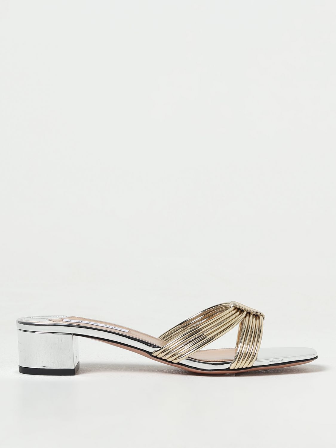 Shop Aquazzura Flat Sandals  Woman Color Silver
