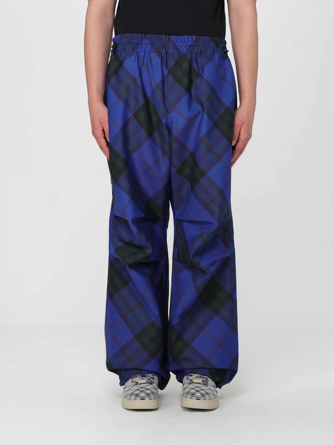 Burberry Ekd-embroidered Straight-leg Checkered Twill Trousers In 蓝色