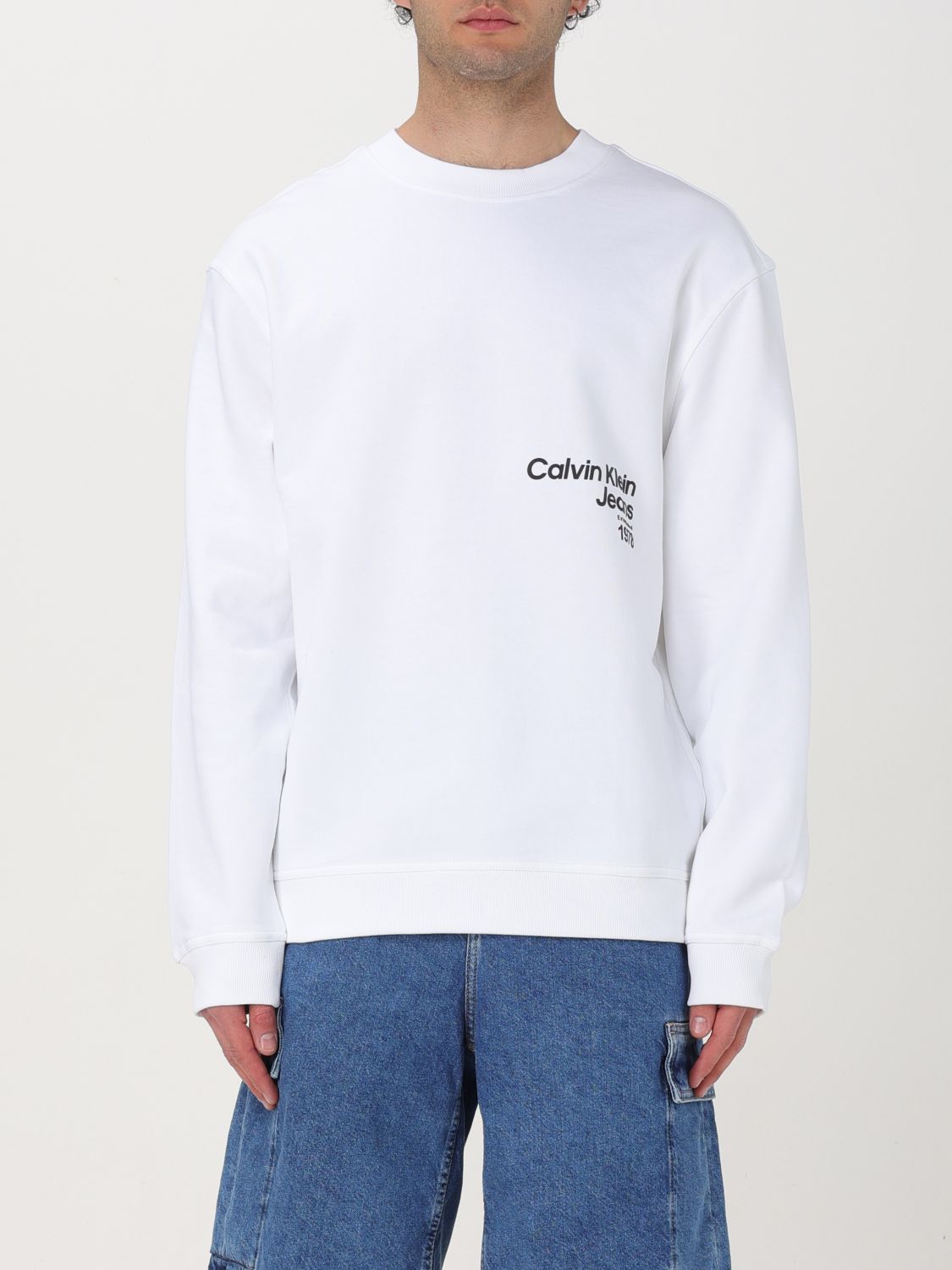 Shop Ck Jeans Sweater Calvin Klein Men Color White