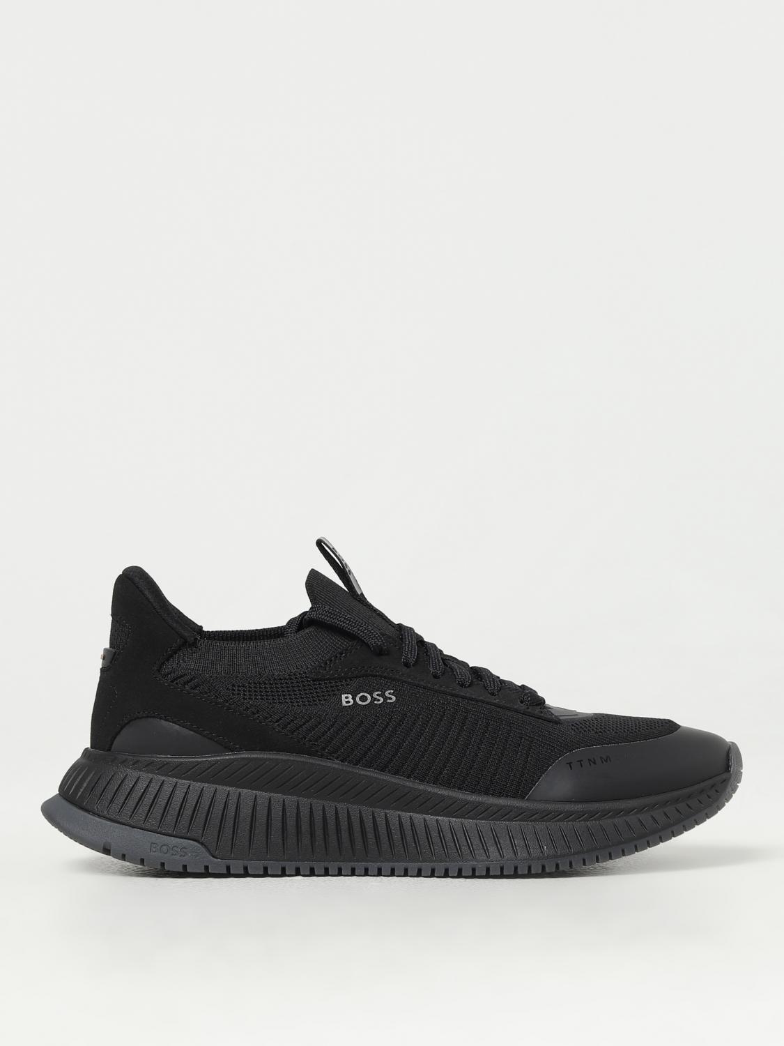 Hugo Boss Black Ttnm Evo Sneakers In Suede And Leather And Mesh With Fishbone Sole In Black