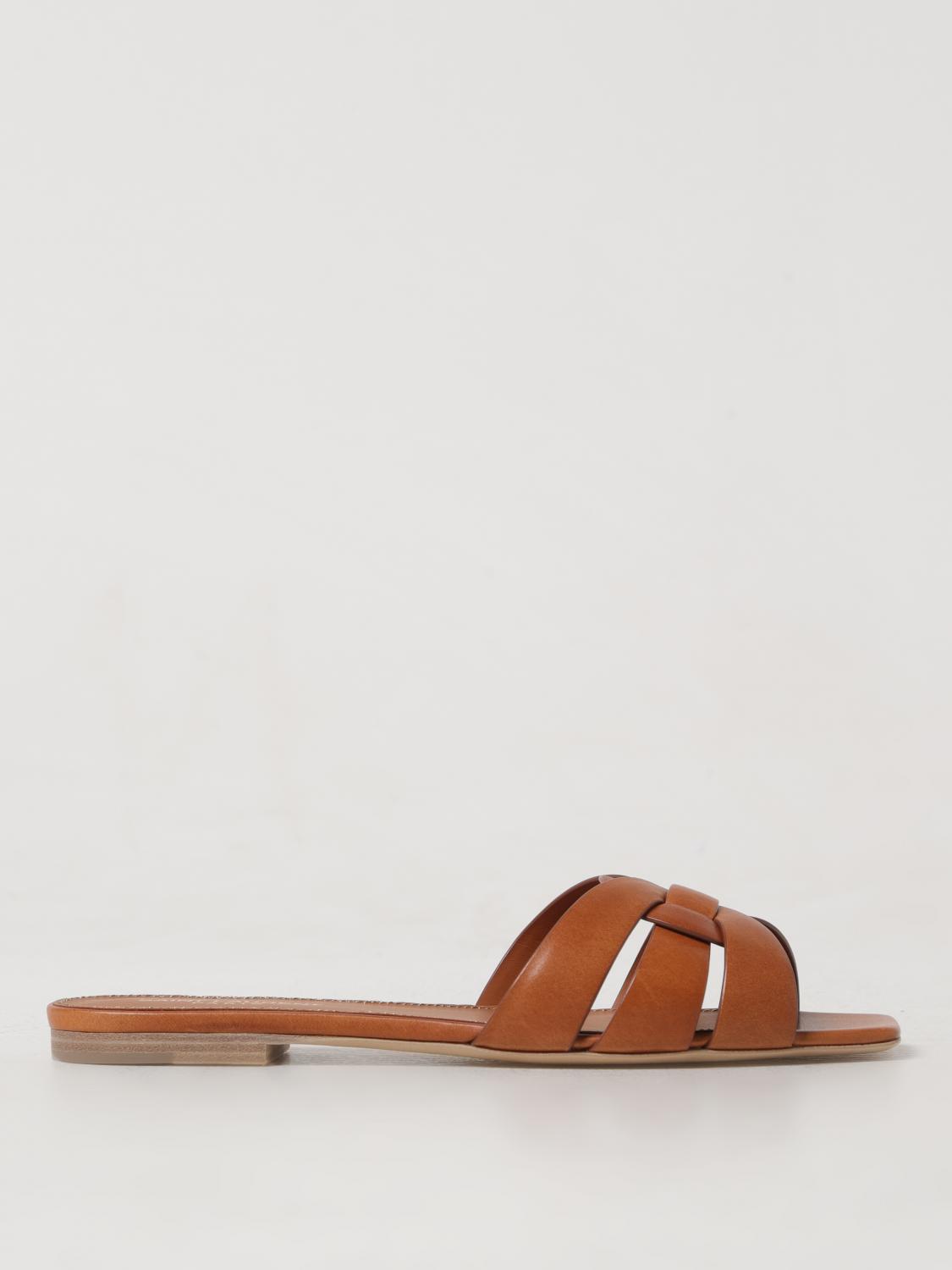 Saint Laurent Leather Tribute Flats With 1.5cm Heel For Women In Brown