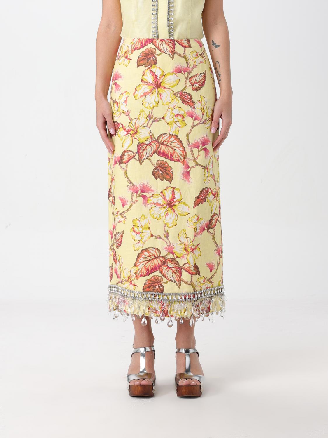 Zimmermann Back Slit Pencil Skirt In Printed Linen In Yellow