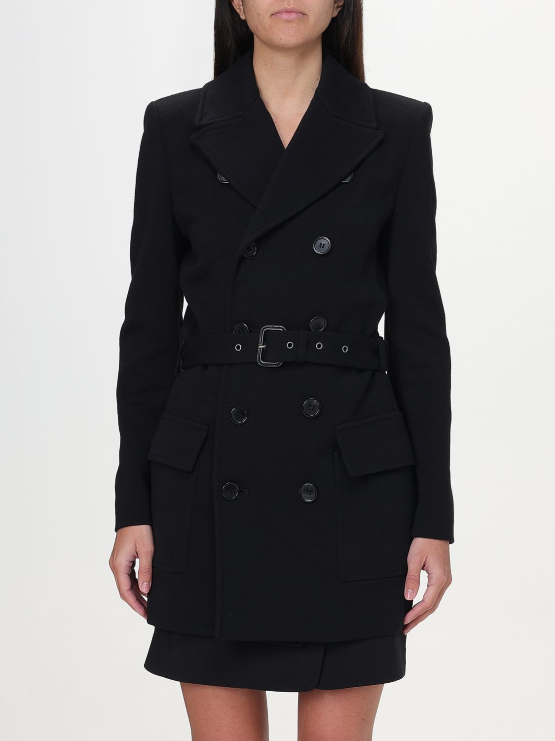 Shop Saint Laurent Coat  Woman Color Black In Schwarz