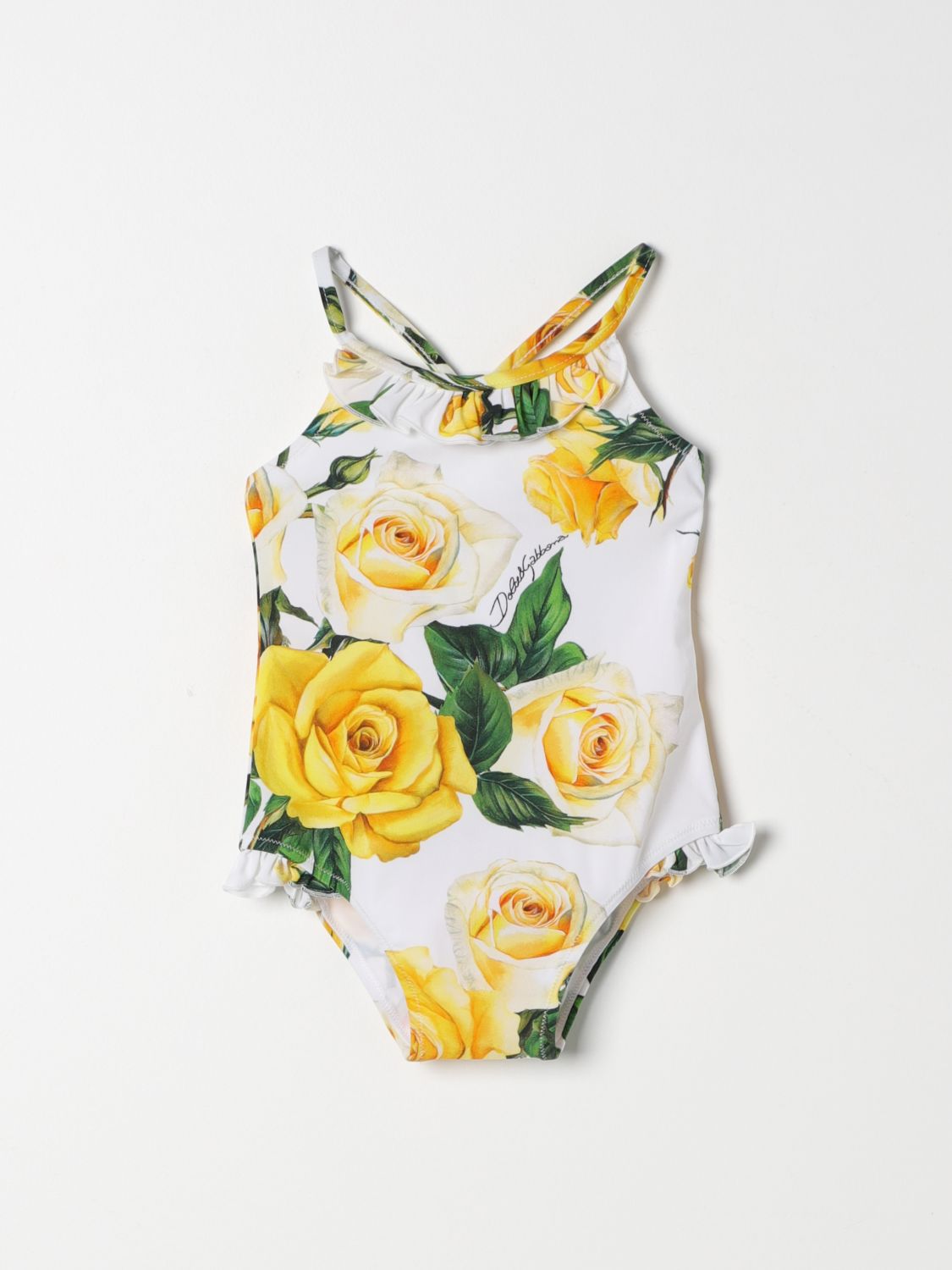 Dolce & Gabbana Babies' Rose-print Swimsuit In White