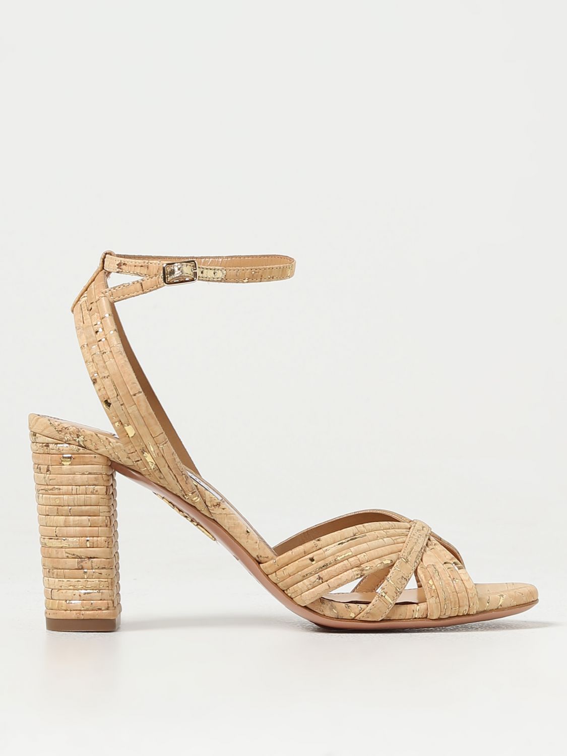 Shop Aquazzura Flat Sandals  Woman Color Gold