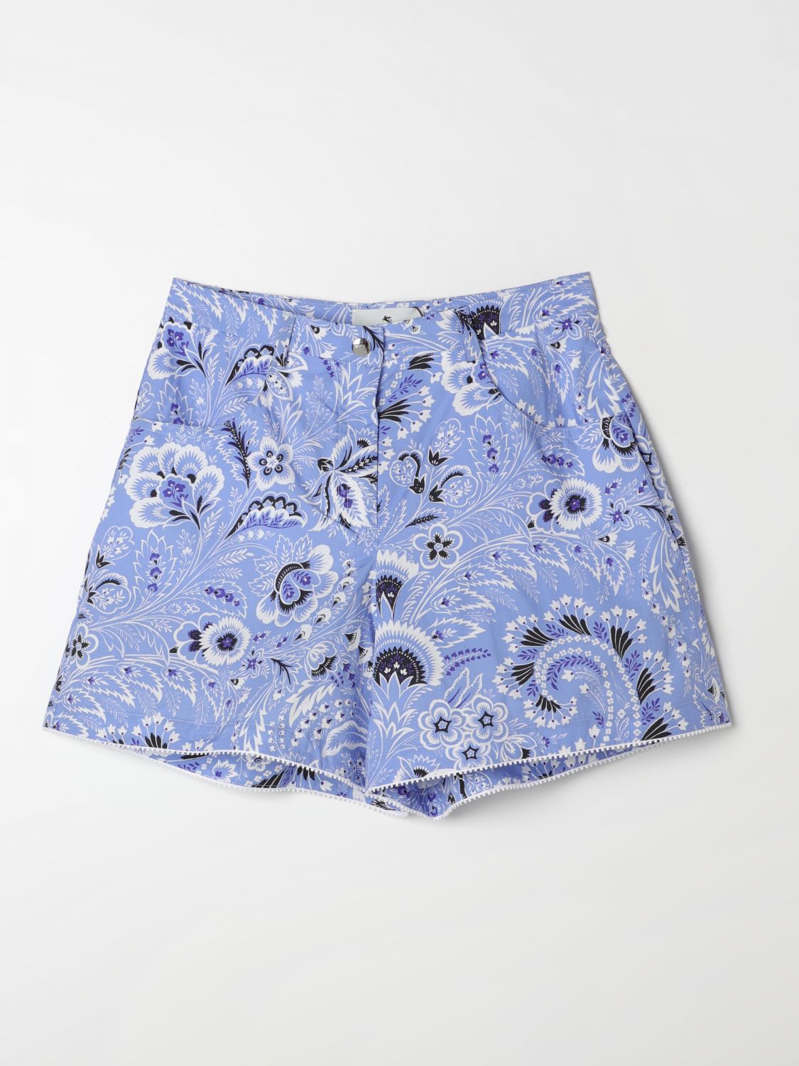 Etro Kids' Paisley-print Cotton Shorts In Sky Blue