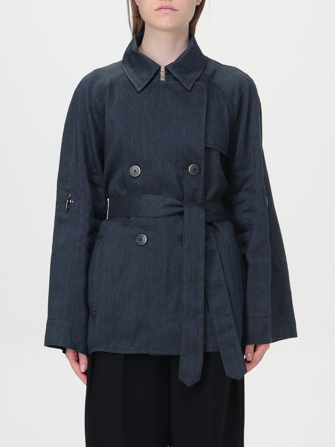 Fay Navy Blue Double-breasted Trench Jacket With Belt In Black
