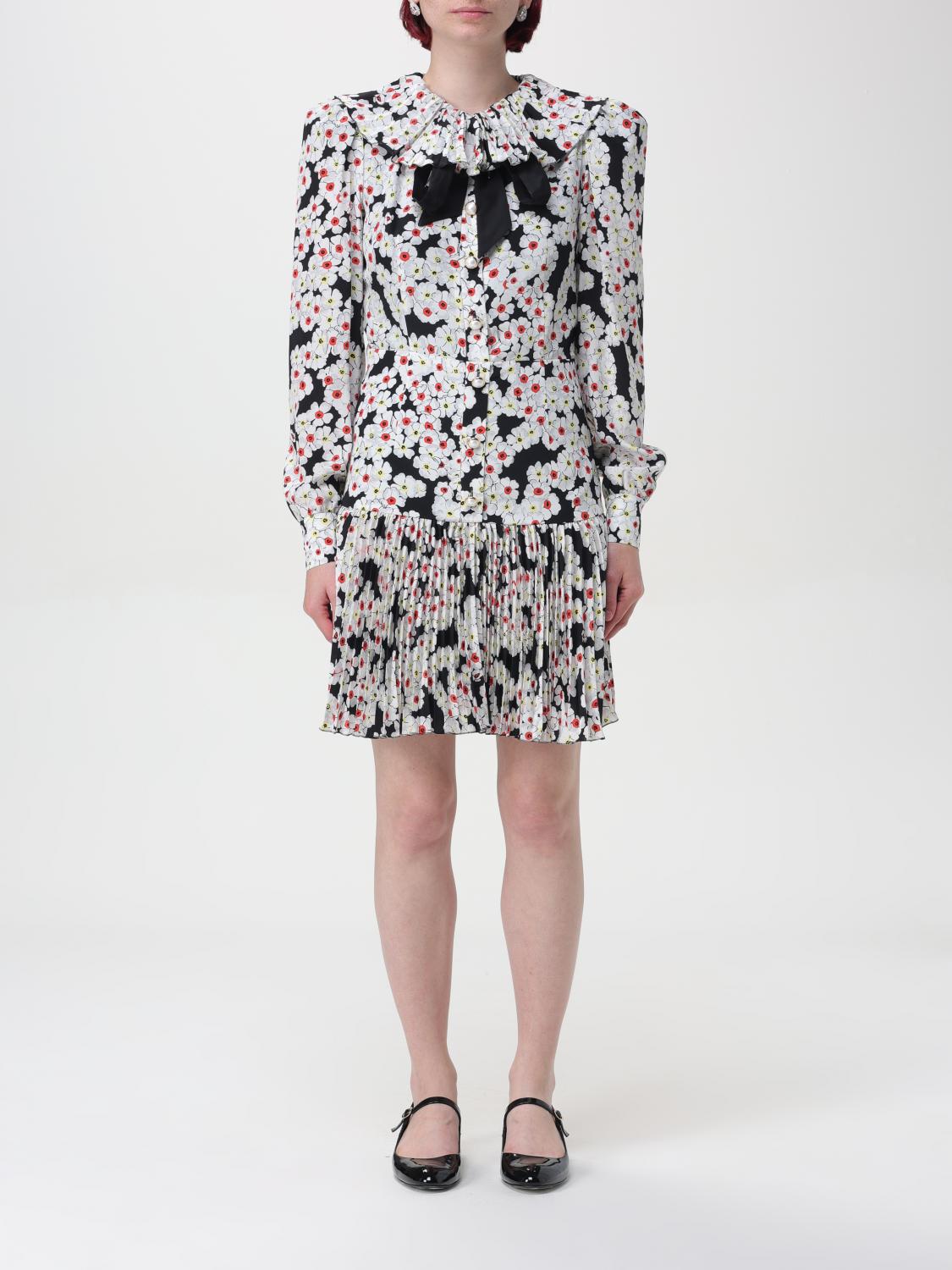 Alessandra Rich Bow-detailed Floral-print Silk Crepe De Chine Mini Dress In Black