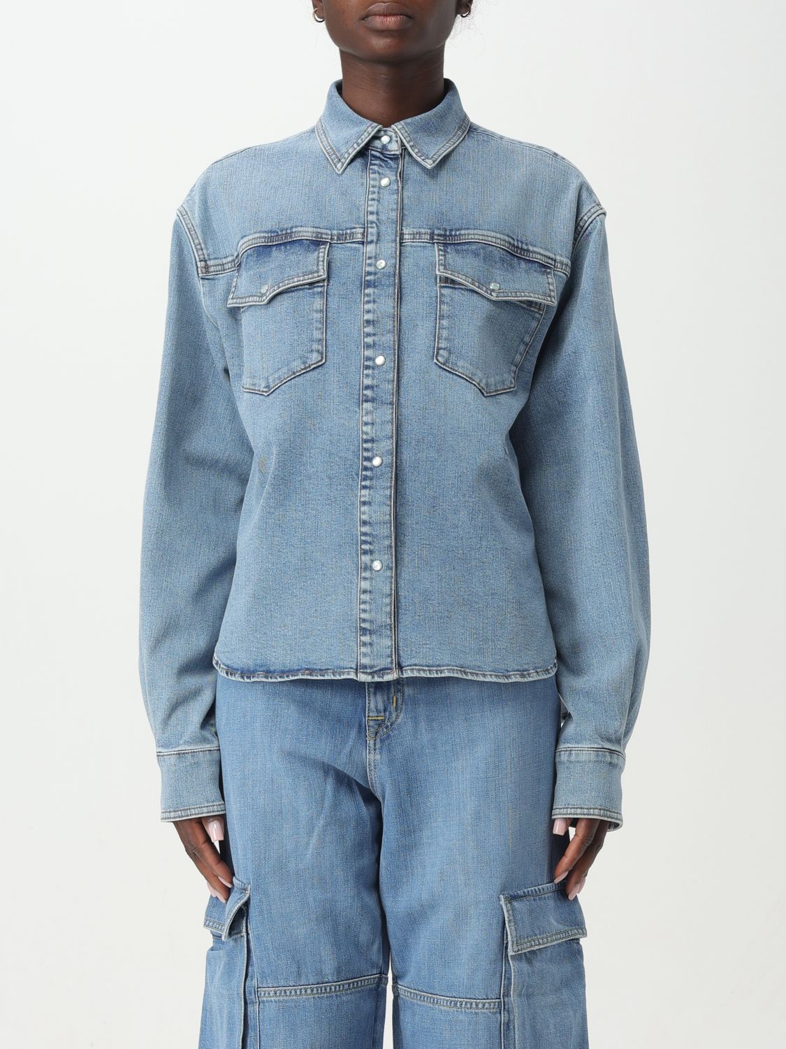 Shop Jacob Cohen Shirt  Woman Color Denim