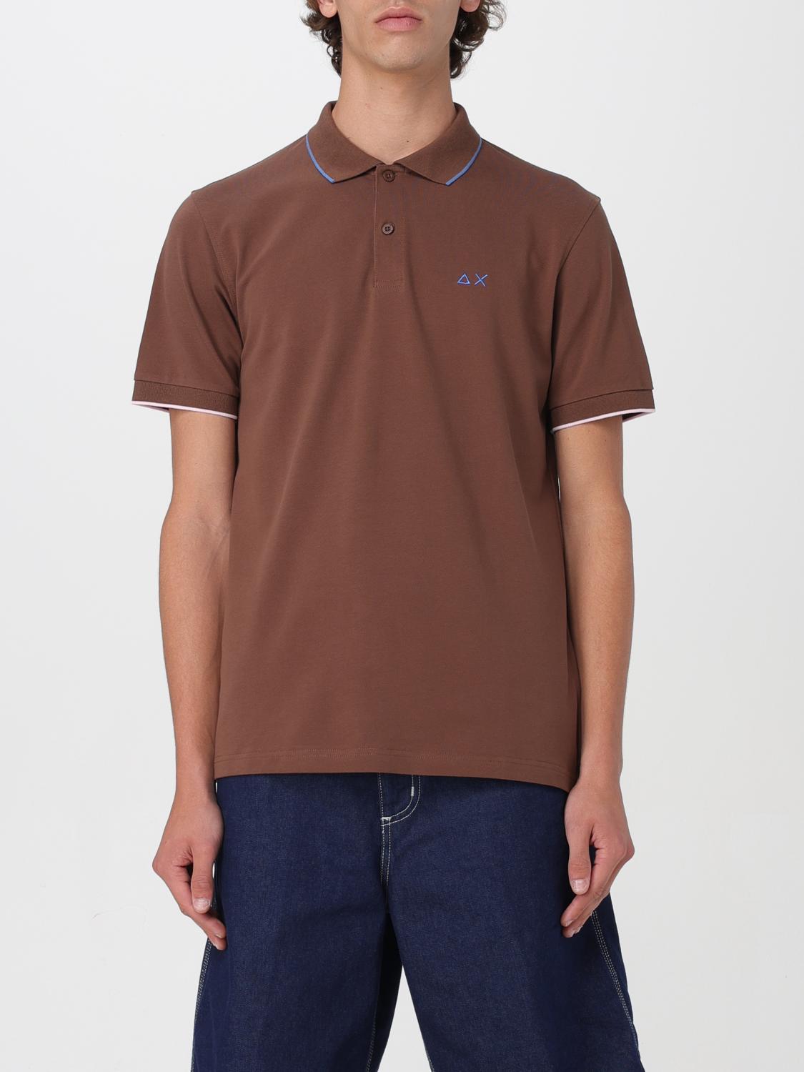Sun 68 Polo With Embroidered Logo In Brown
