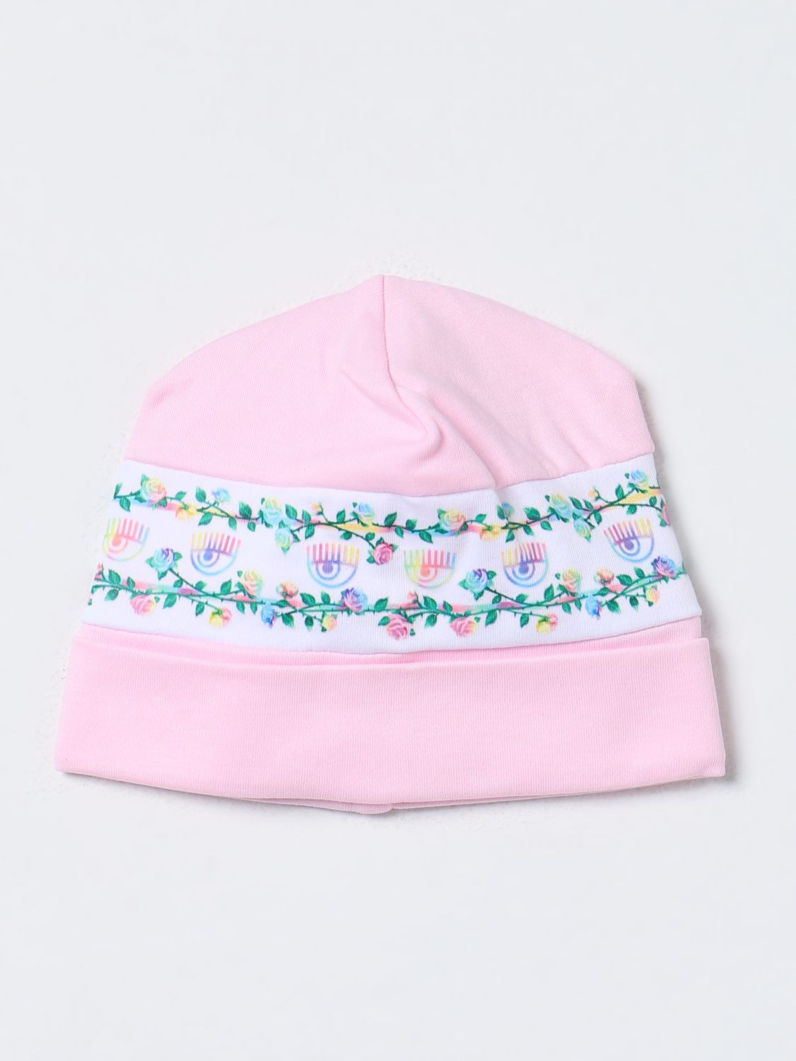 Chiara Ferragni Babies' Eyelike 印花平纹针织套头帽 In Pink