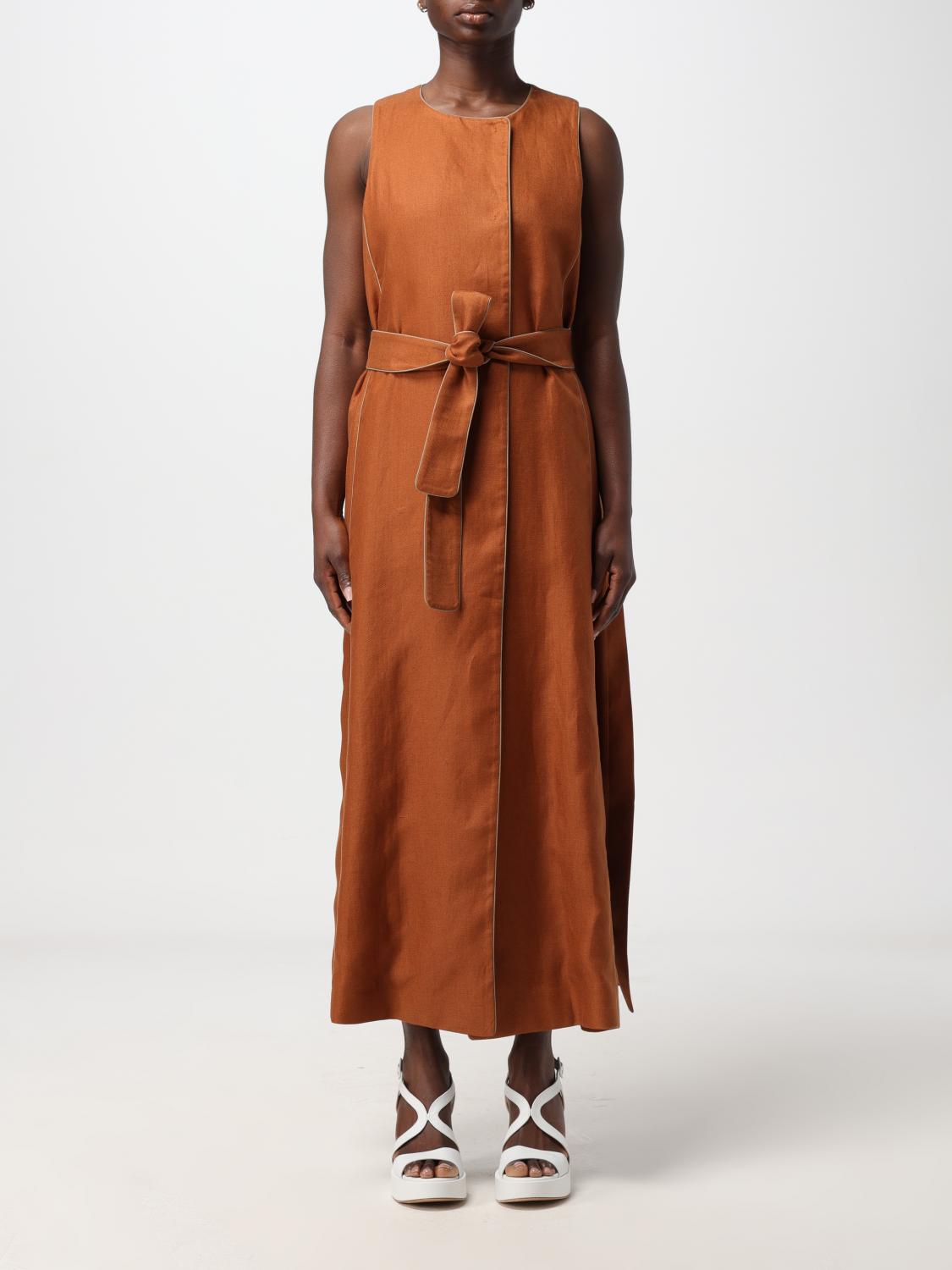 Max Mara Aureo Linen Belted Longline Vest In Brown