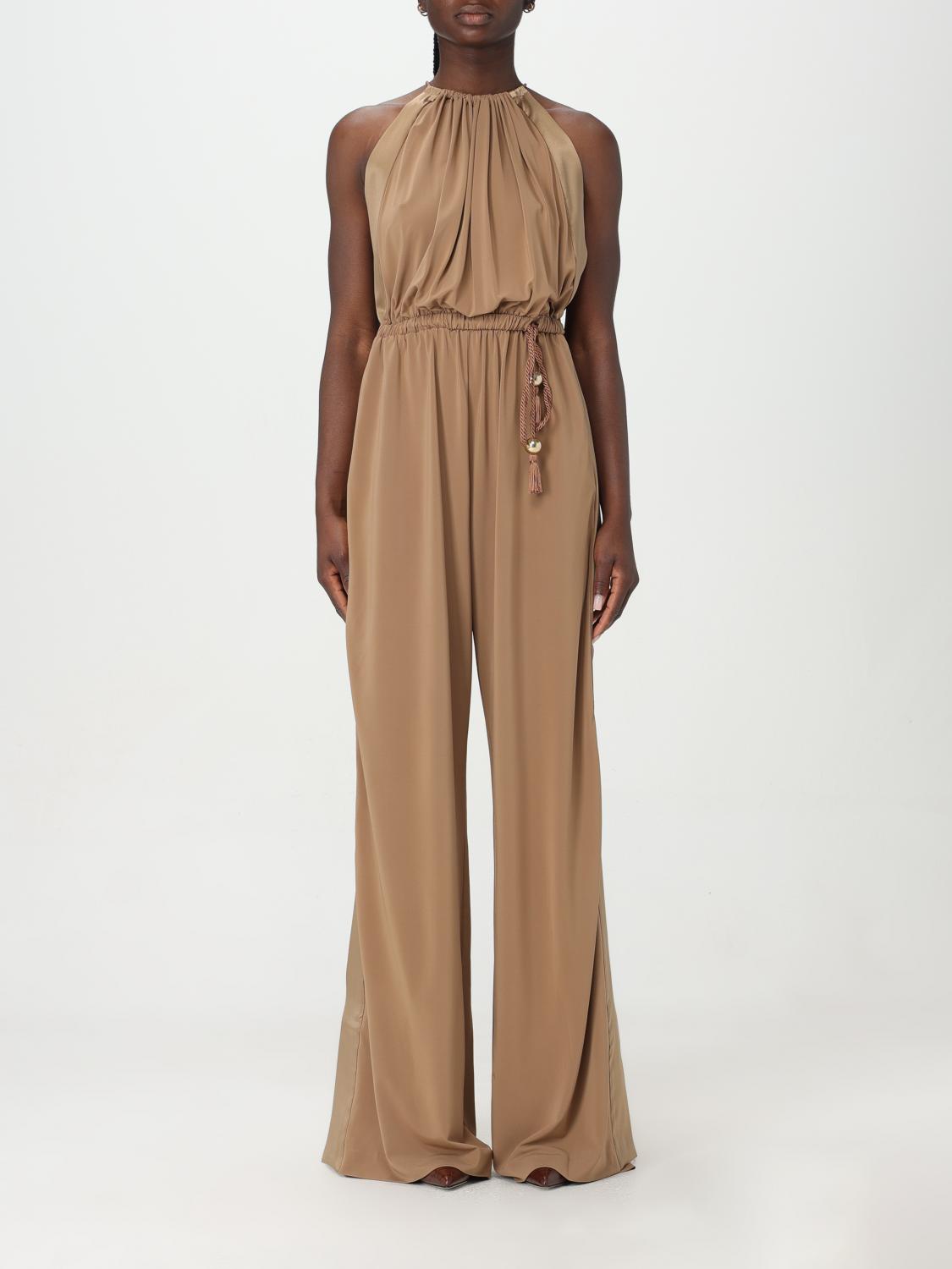 Max Mara Camel Brown Drawstring Waistband Silk Jumpsuit In 米色
