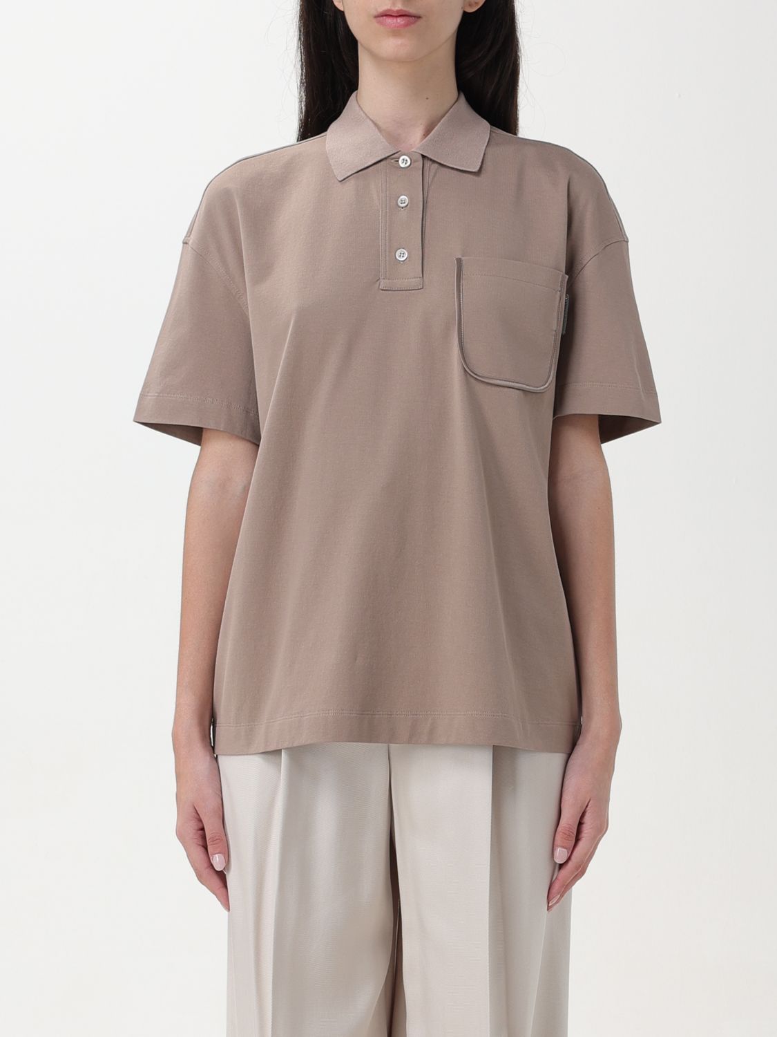 Shop Brunello Cucinelli Polo Shirt  Woman Color Beige In 米色