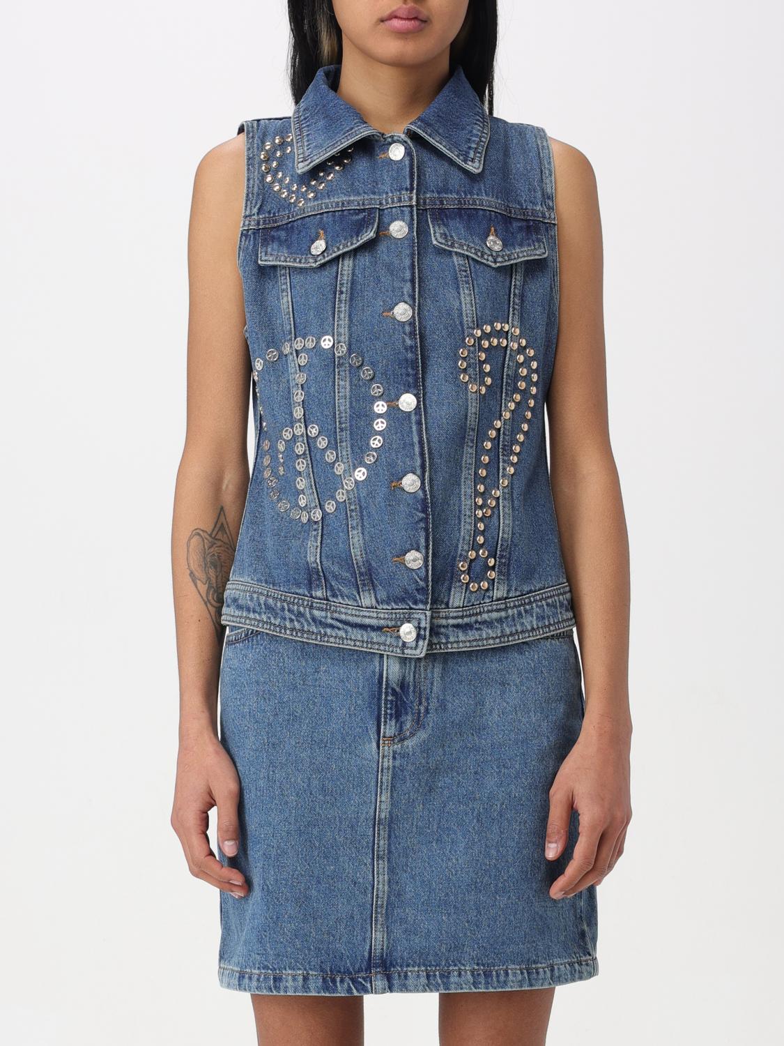 Moschino Studded Denim Gilet In Blue