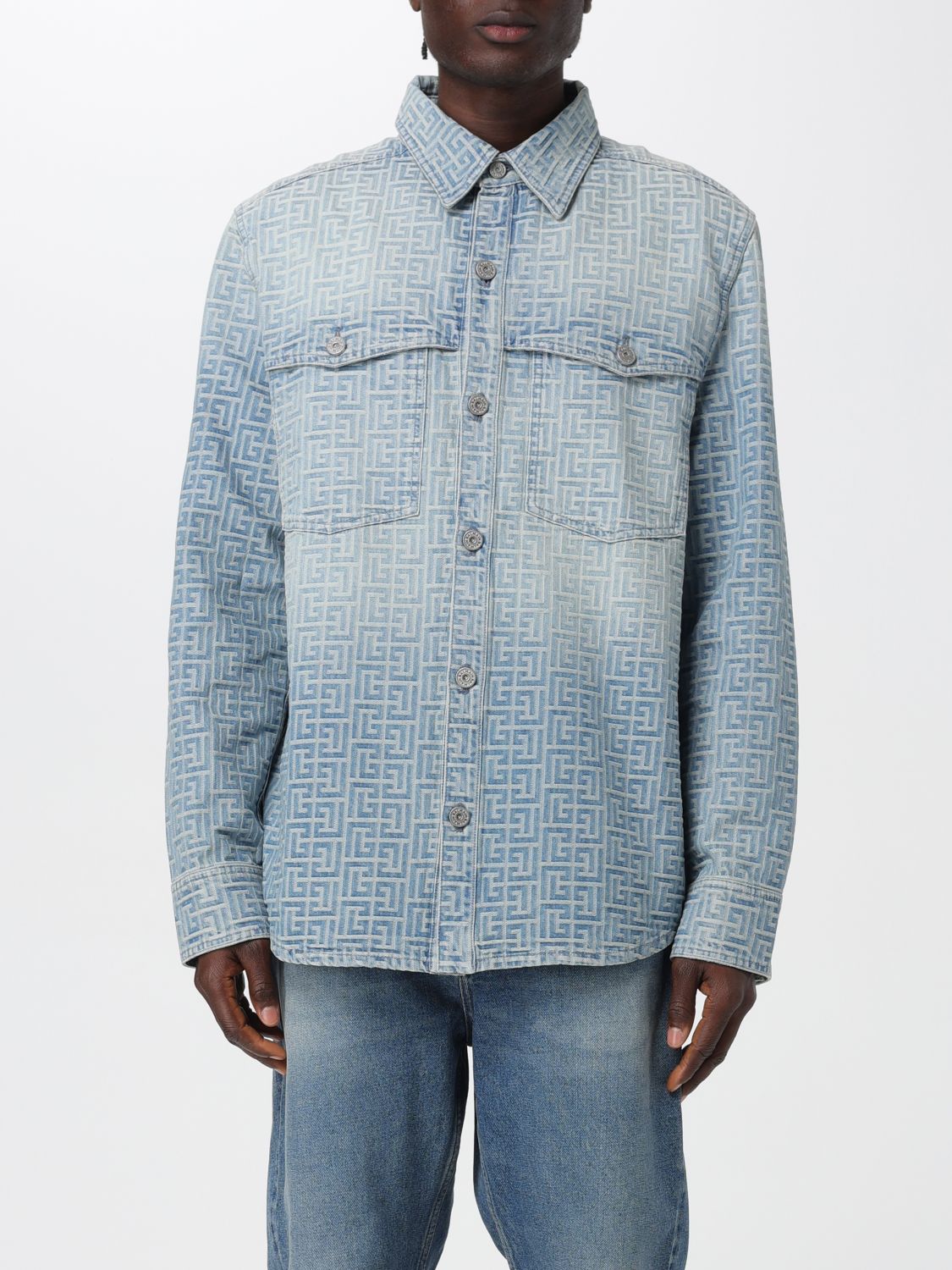 Shop Balmain Shirt  Men Color Blue