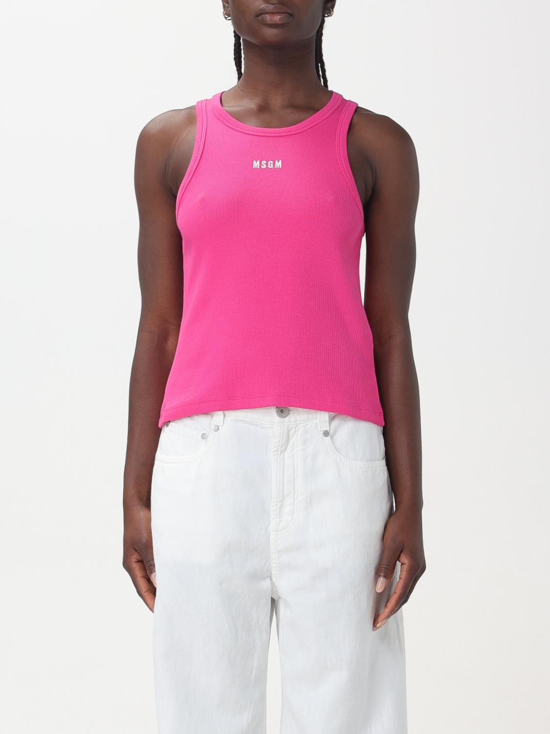 Msgm Embroidered-logo Ribbed Tank Top In Fuchsia