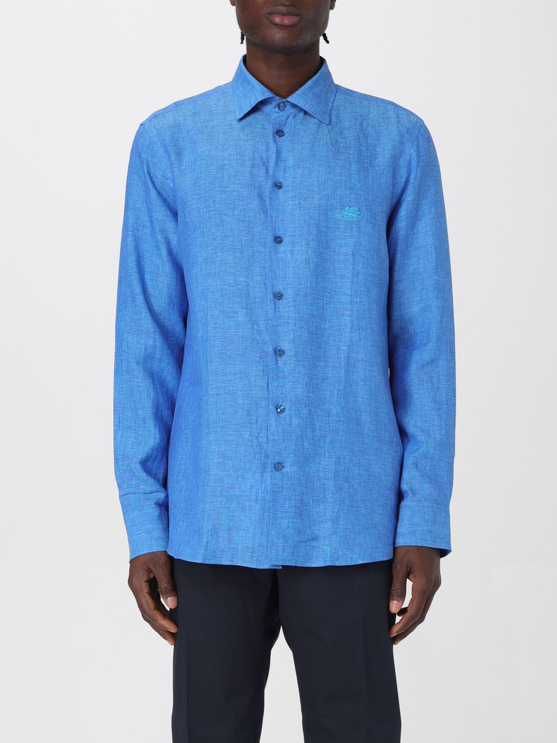 Shop Etro Shirt  Men Color Gnawed Blue