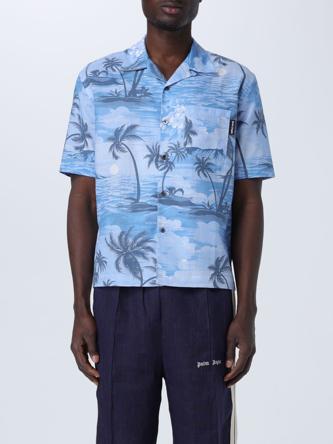 Shop Palm Angels Shirt  Men Color Blue