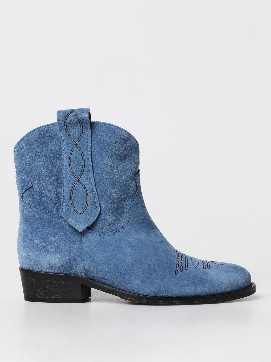 Shop Via Roma 15 Flat Ankle Boots  Woman Color Gnawed Blue