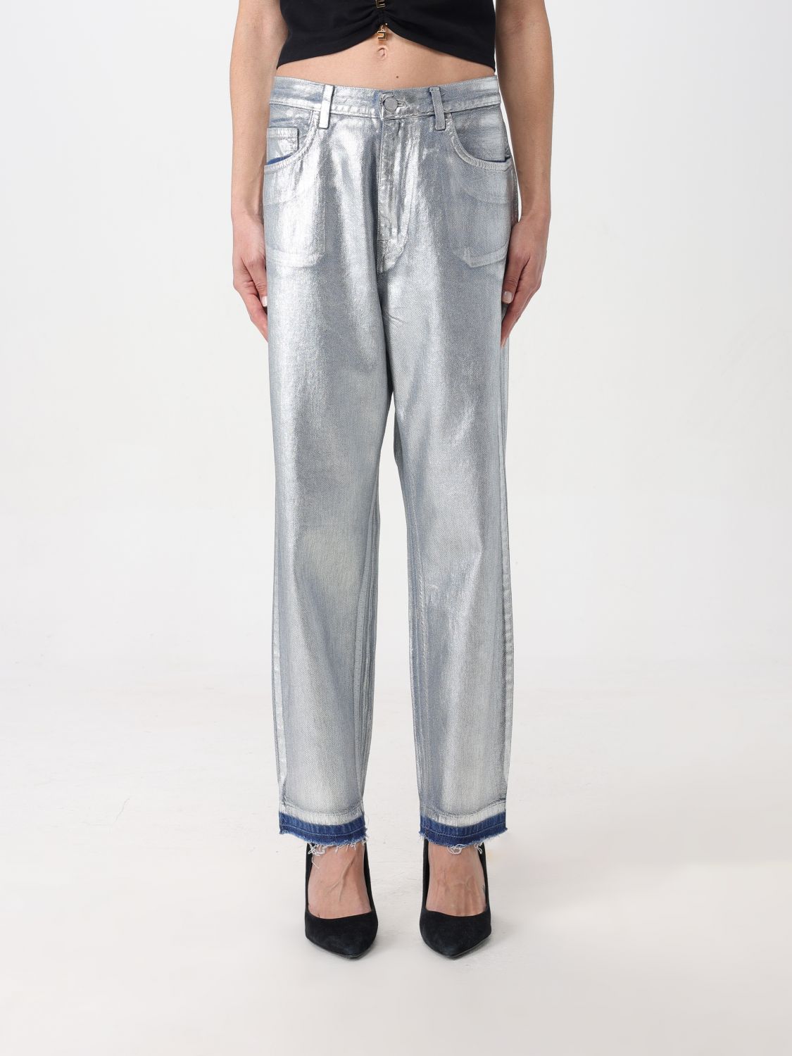 Shop Elisabetta Franchi Jeans  Woman Color Silver