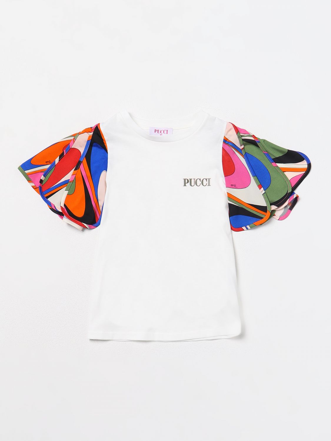 Shop Emilio Pucci Junior T-shirt  Kids Color White