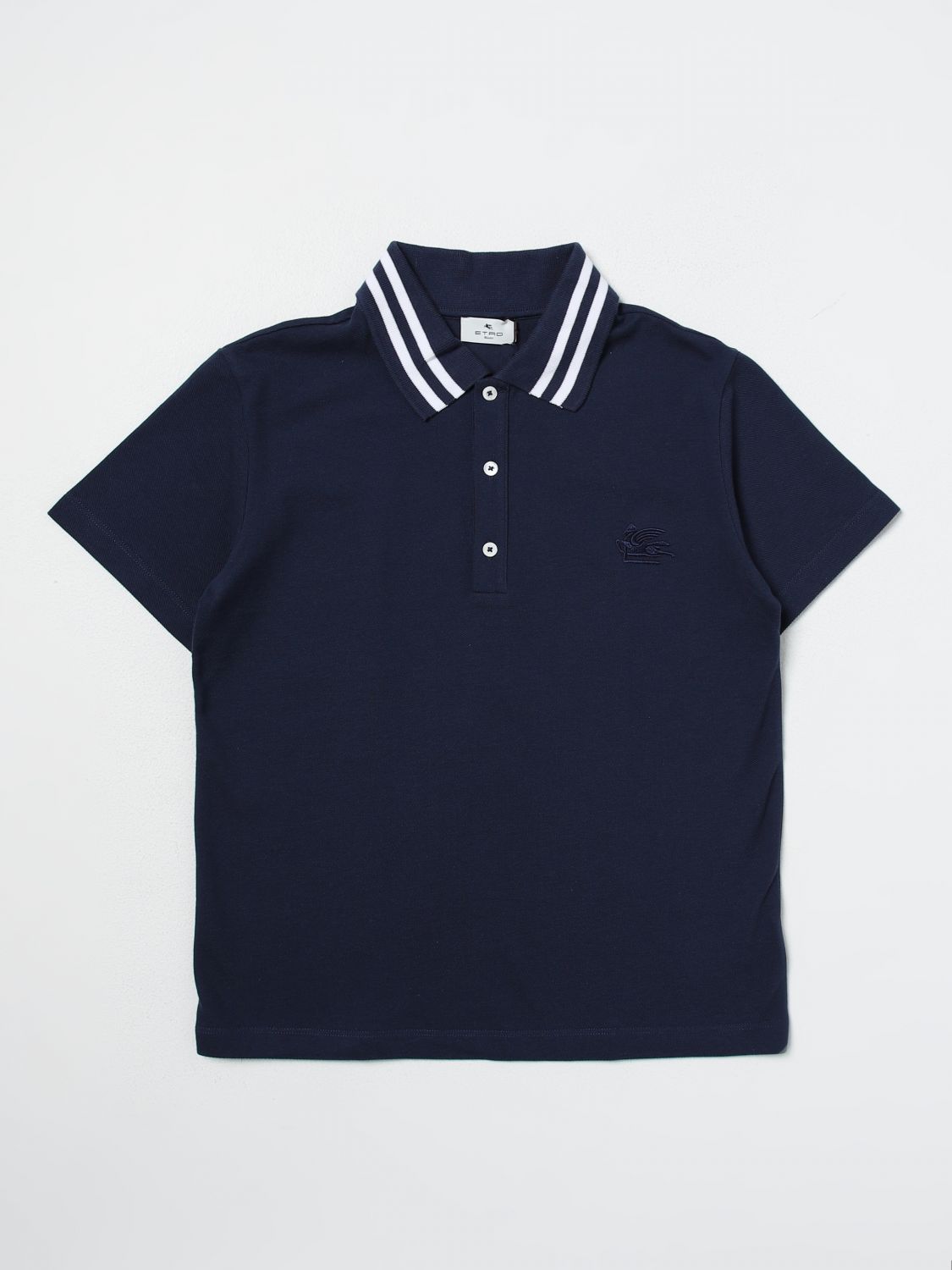Etro Kids' Pegaso-motif Cotton Polo Shirt In Blue