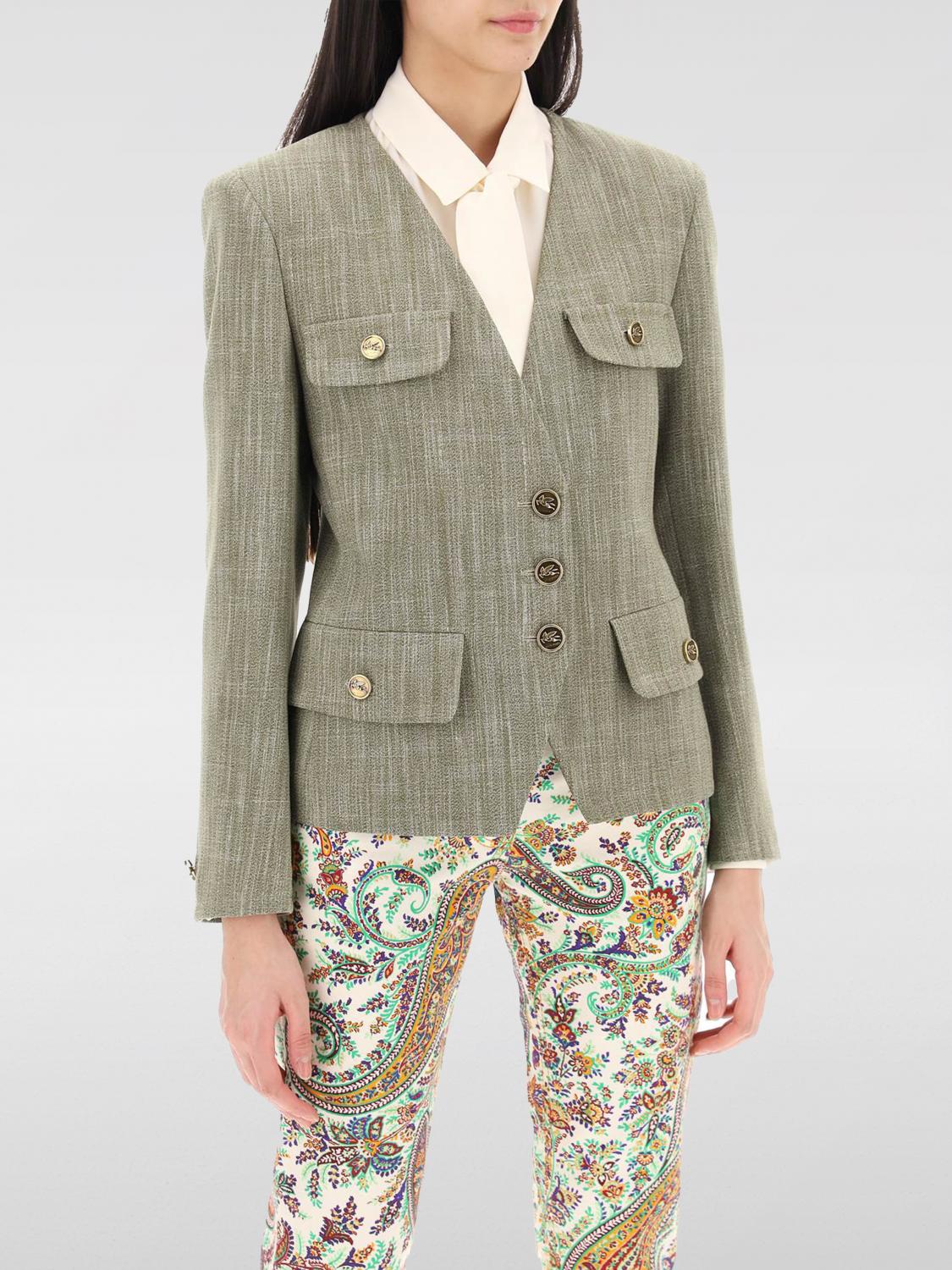 Shop Etro Blazer  Woman Color Green In 绿色