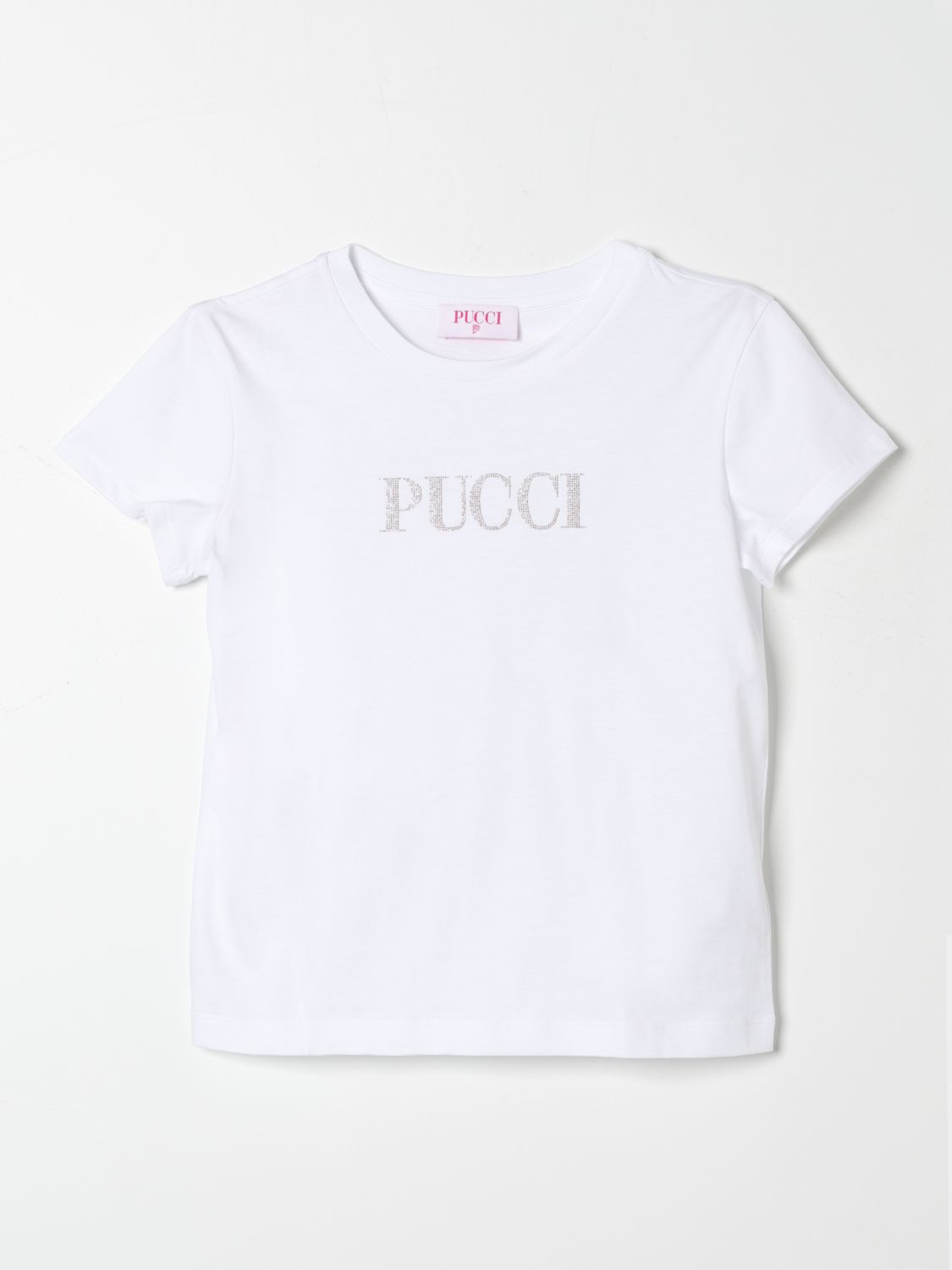 Shop Emilio Pucci Junior T-shirt  Kids Color White