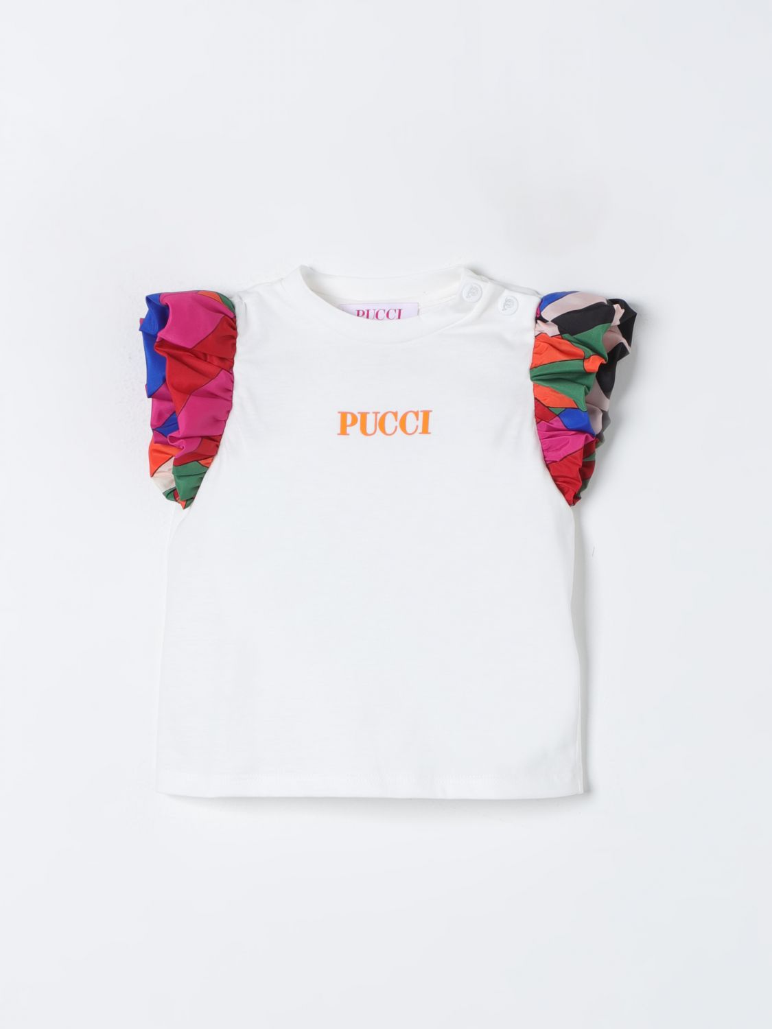 Shop Emilio Pucci Junior T-shirt  Kids Color Ivory