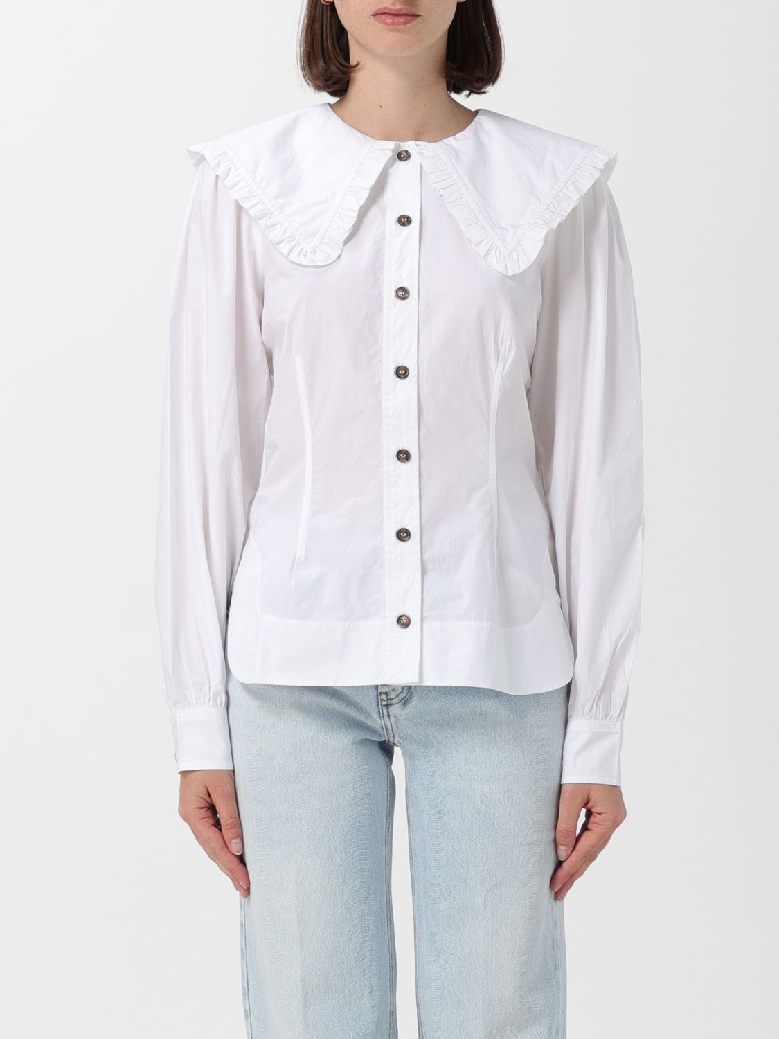 Shop Ganni Shirt  Woman Color White