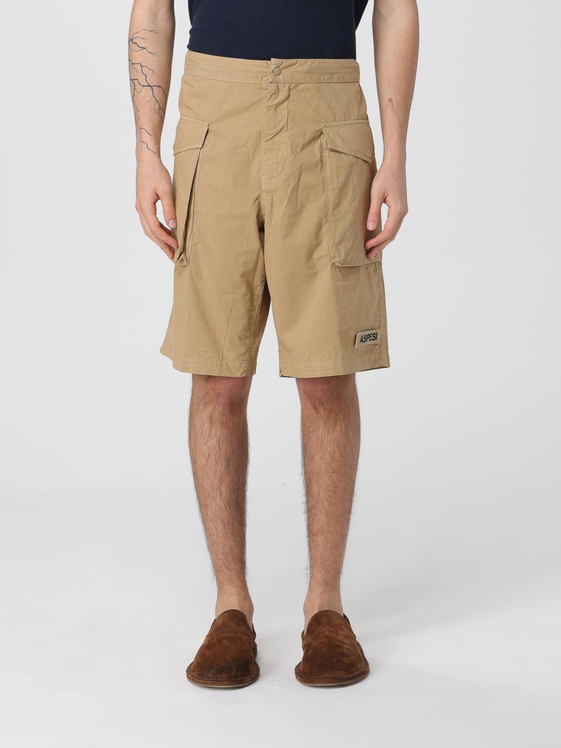 Aspesi Logo-patch Cotton Cargo Shorts In Sand