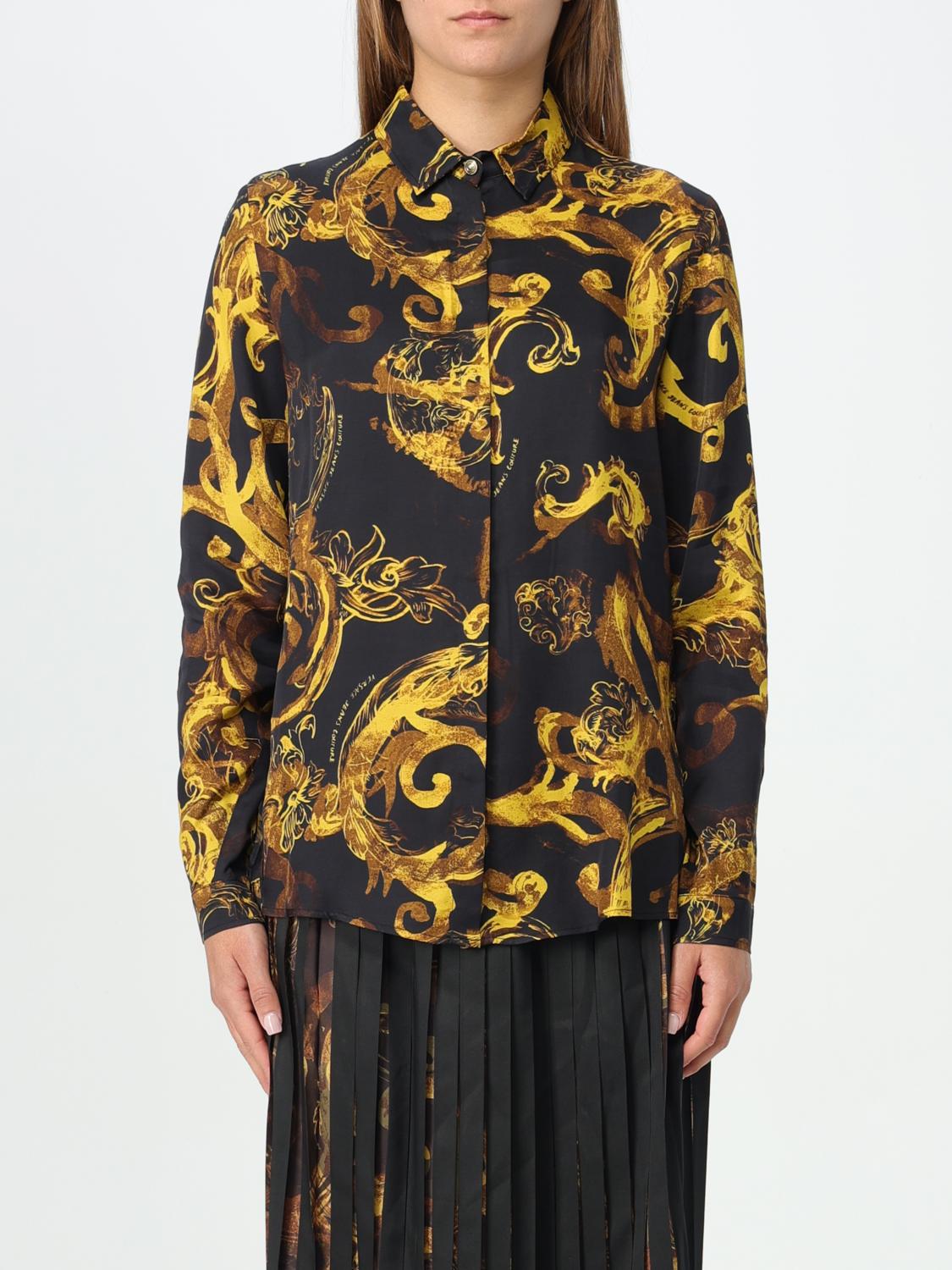Versace Jeans Couture Black Shirt With Artistic Print And Premium Silk Fabric In Black