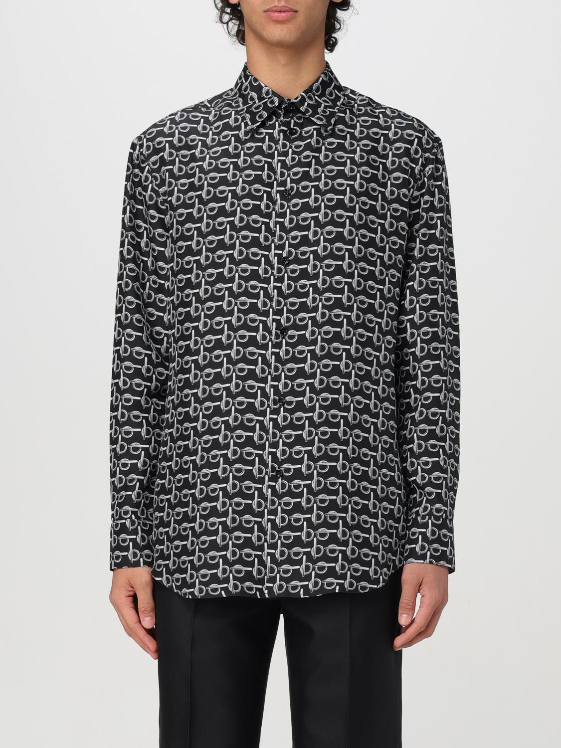 Burberry Long Sleeve Shirt With All-over Monogram Print In Black